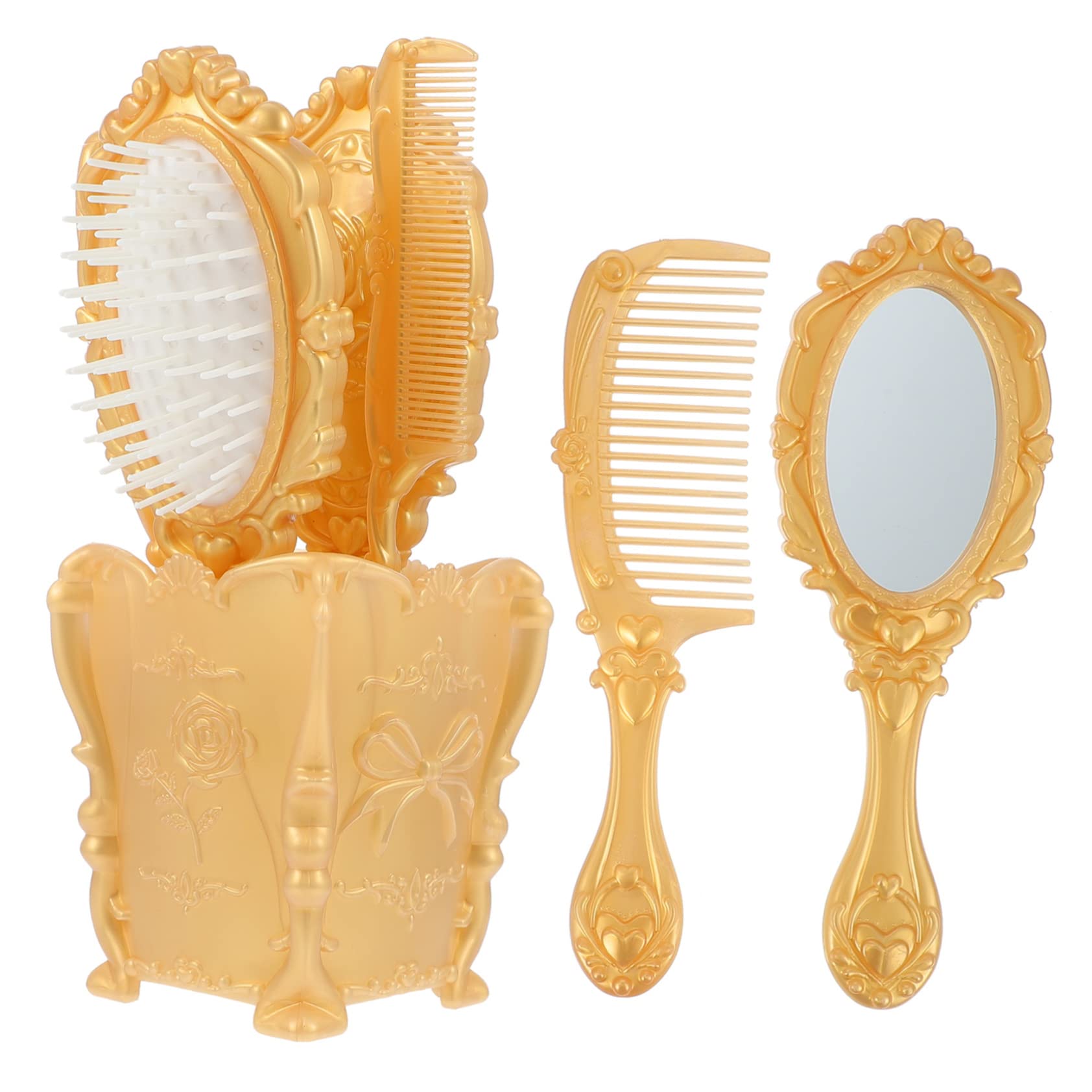 Ipetboom Vintage Haarbürsten mit Kunststoffgriff und Haarbürstenhalter 5 Stück für Damen und Kinder Geeignet für Nasses und Trockenes Haar Am Schminktisch