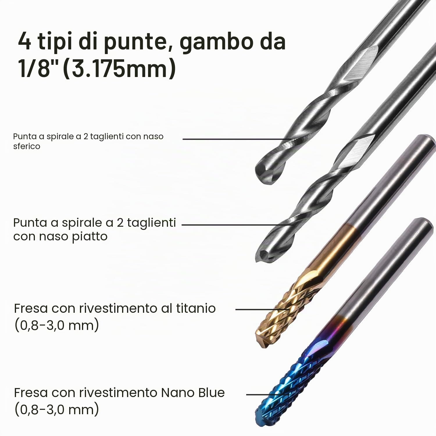 Genmitsu Lot de 40 fraises à bout CNC+ 15PCS ER11 Jeu de pinces de serrage | Avec 2 cannelures à nez plat et à nez boule, Nano Blue Coat et Titanium Coat CNC