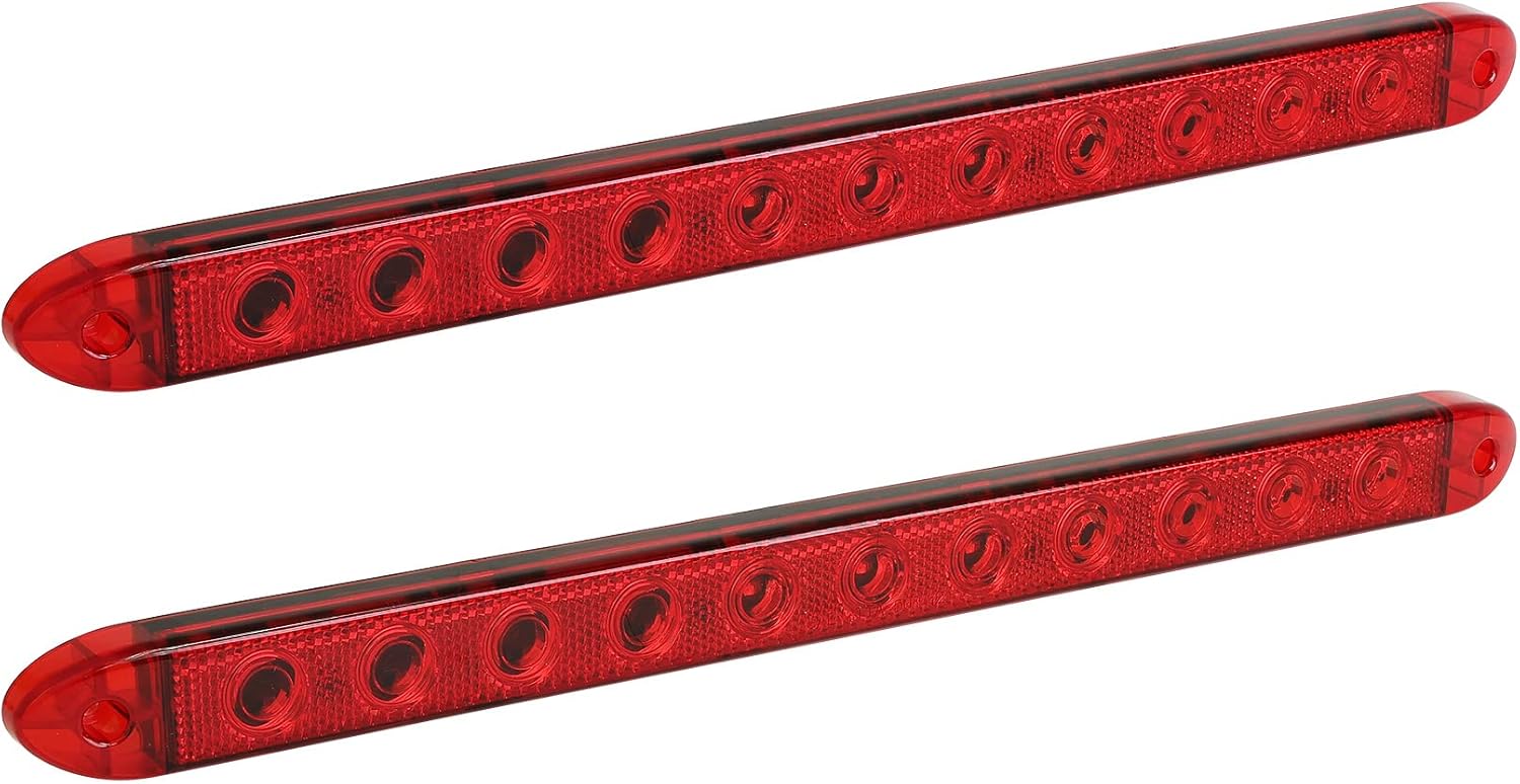 TRUE MODS 2pc 16" Inch 11 Red 12V LED Trailer Light Bar Strip [DOT] [IP65 Waterproof] [Park Brake Turn Signal] Running Marker ID Rear Tail Lightbar for 80" Motorcycle Utility Marine Boat Trailers