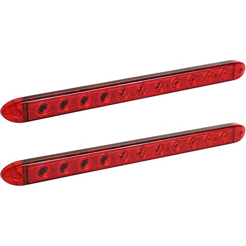 TRUE MODS 2pc 16" Inch 11 Red 12V LED Trailer Light Bar [DOT Compliant] [IP65 Waterproof] [Park/Brake/Turn Signal] Running Marker ID Rear Tail Lightbar for 80" Motorcycle Utility Marine Boat Trailers