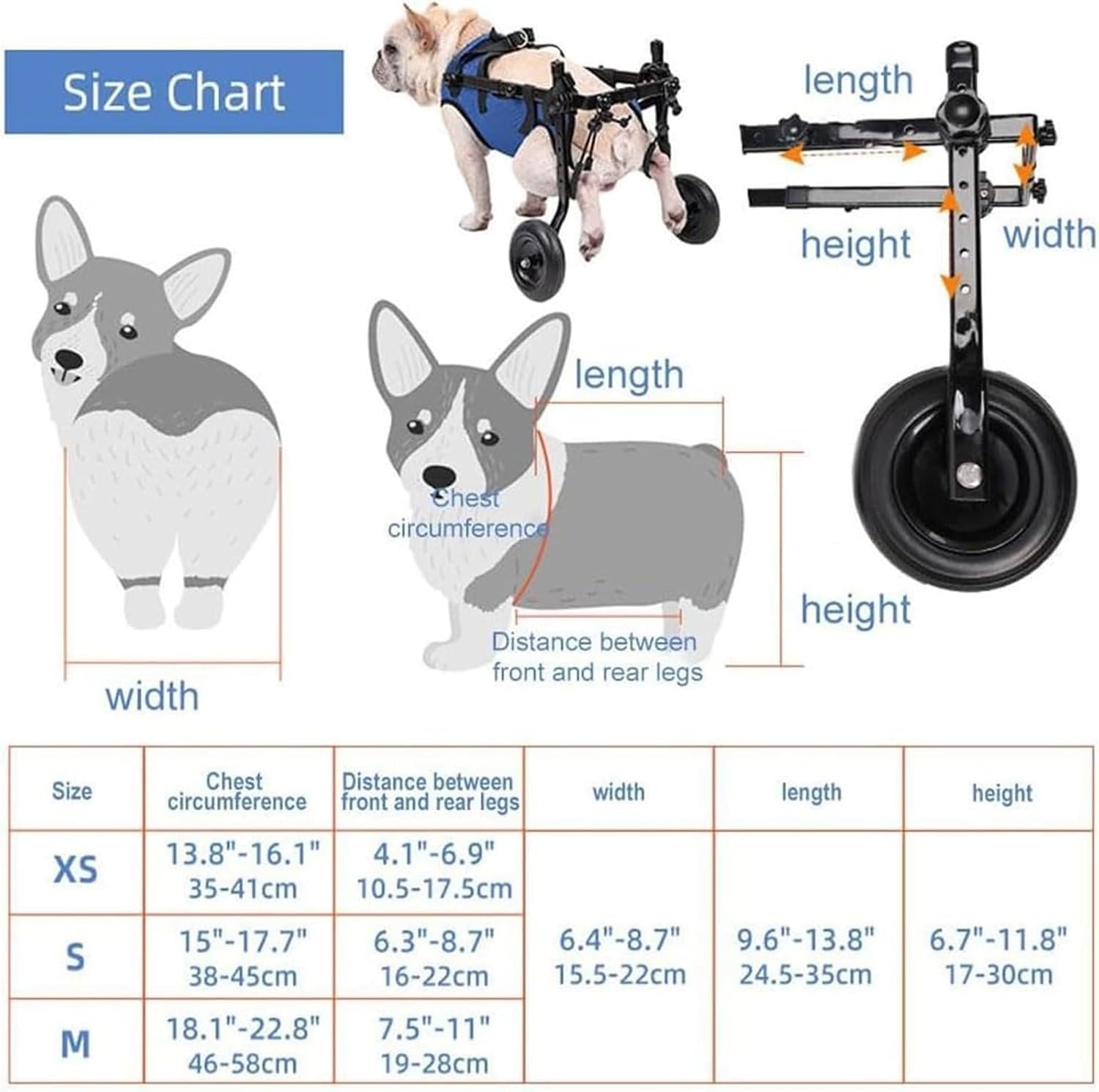 Lightweight Dog Wheelchair for Back Legs Mobility Aids, Adjustable Small Pets Cart for Dog Paralyzed Hind Leg Brace and Hip Support for Weighing 8-20 Pounds(Small)