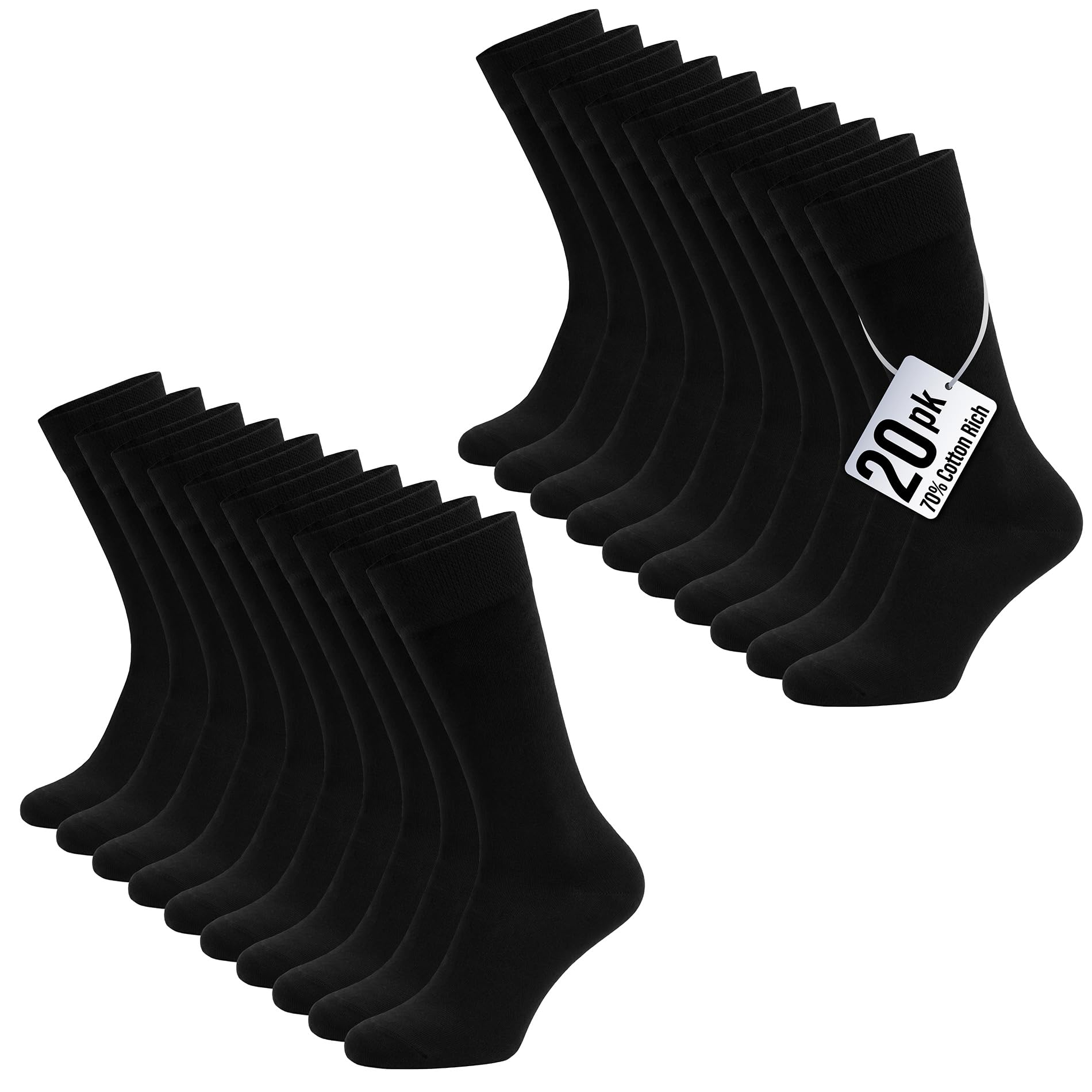 The Essentials Wardrobe 20PK Mens Black Ankle Socks - UK 6-8.5/EU 39-42.5 - Black