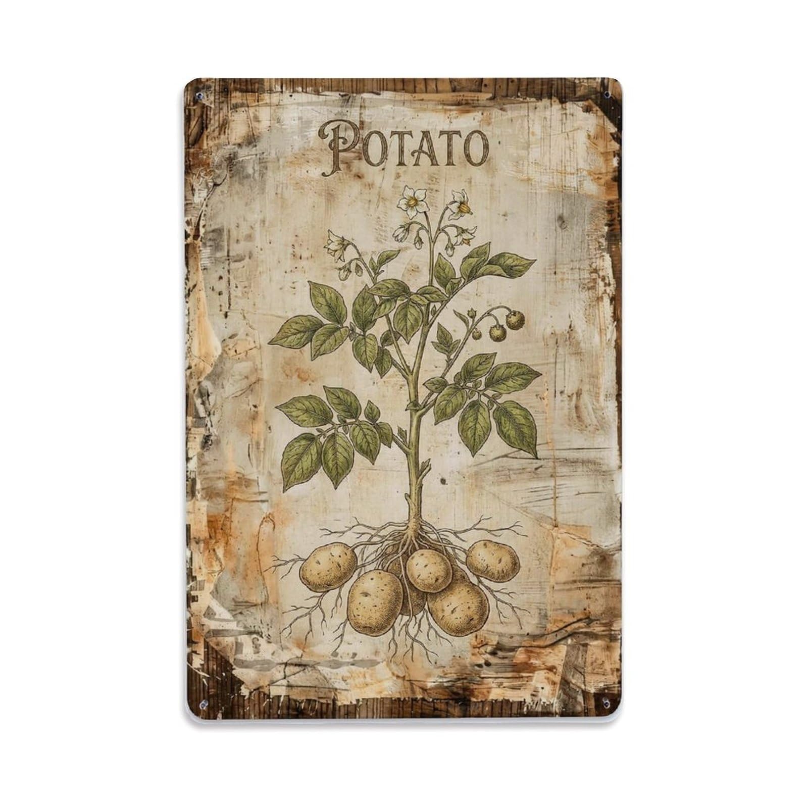 Potato Botanical Vintage Metal Tin Sign Plaque Wall Decor for Cafe, Club, Garden Metal Poster 8x12Inch