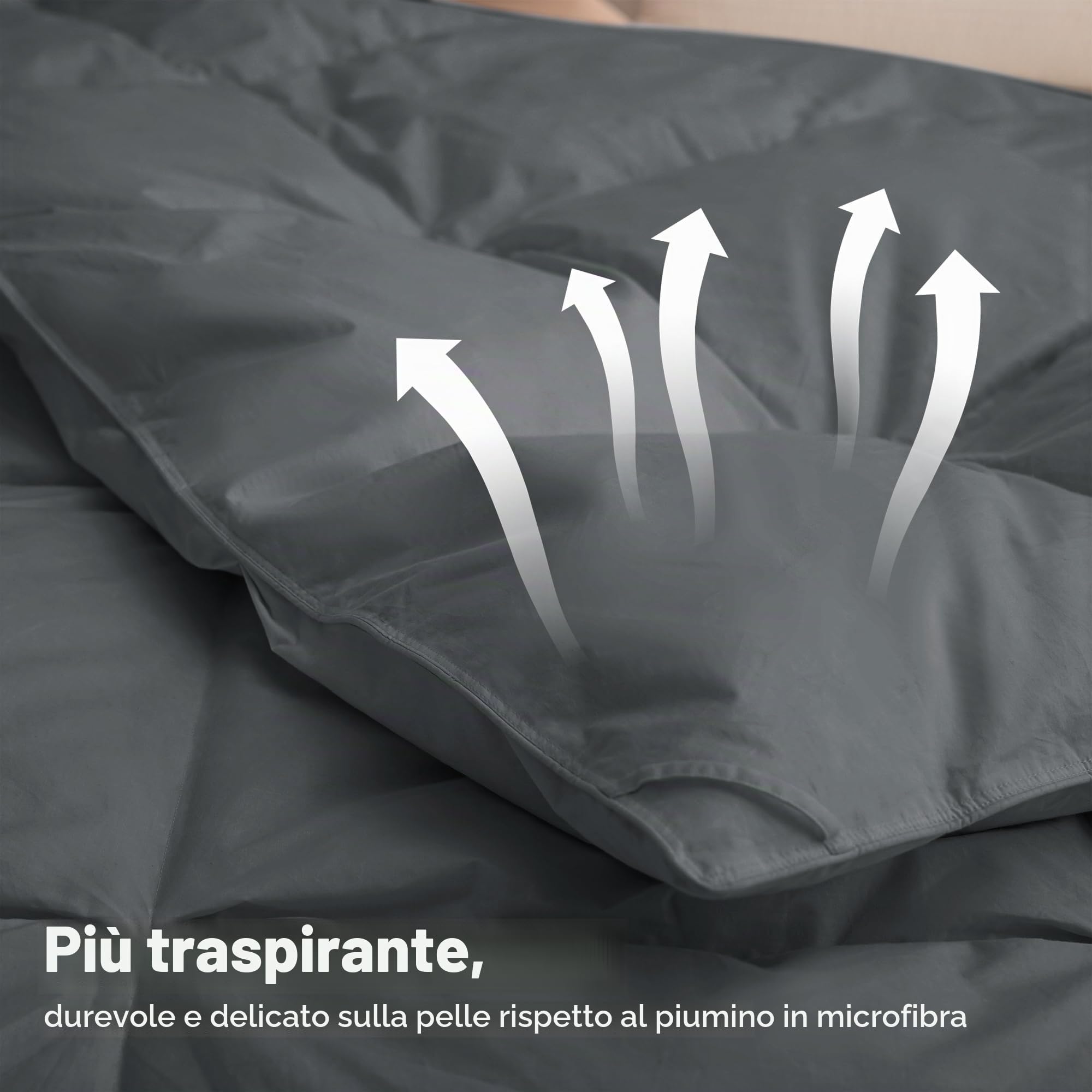 Deodar Piumino in Piuma d'Oca Matrimoniale Invernale 200x220 | 420gr/m² in Piumino e Piume per 4 Stagioni | Tessuto Puro Cotone | Lavabile | Certificato Öko-Tex e RDS | Grigio Scuro