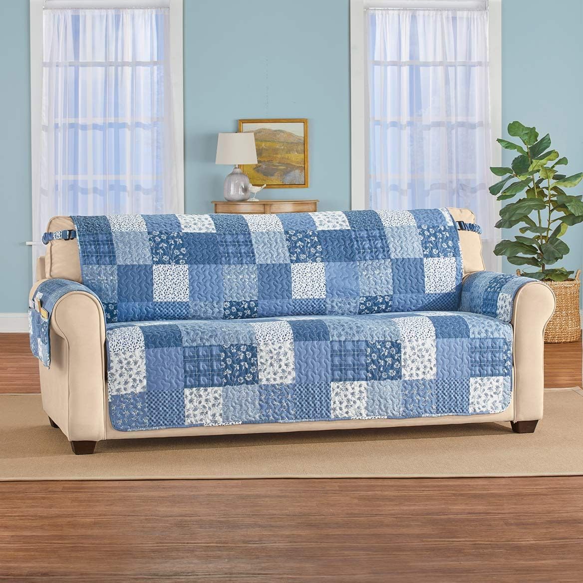 SK.Royal Classic Patch Blue Multi Loveseat Furniture Protector – 1 Piece, 21" L Arm