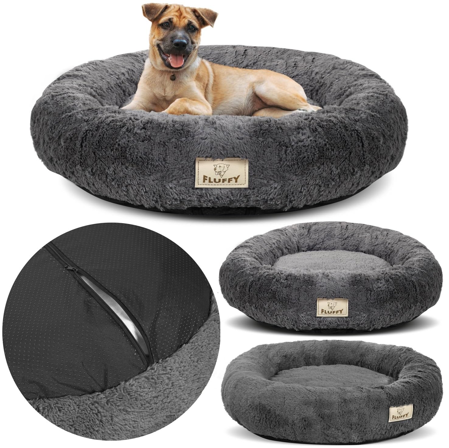 KING DOG Cuccia per cani rotonda cuccia morbida M 60 cm cuscino morbido con rivestimento in peluche cuscino interno estraibile fondo antiscivolo lavabile