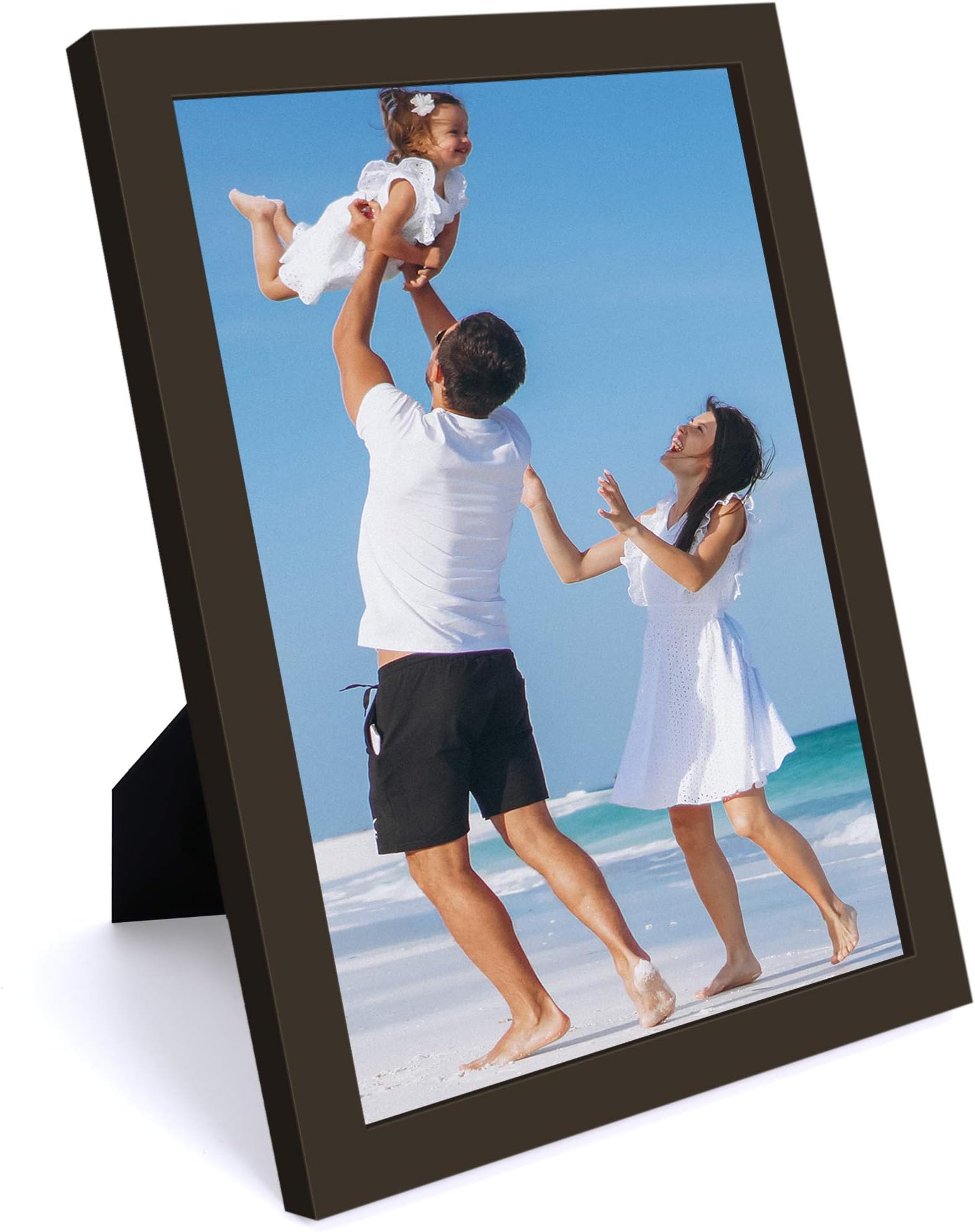 A4 Wood + Real Glass (Hang/Stand) Picture Photo Frame Certificate Frame with Matted for 8"X10" or 6"x 8" Photo Freestanding and Wall Mountable Hardware Included Black-Brown(1 Pack)