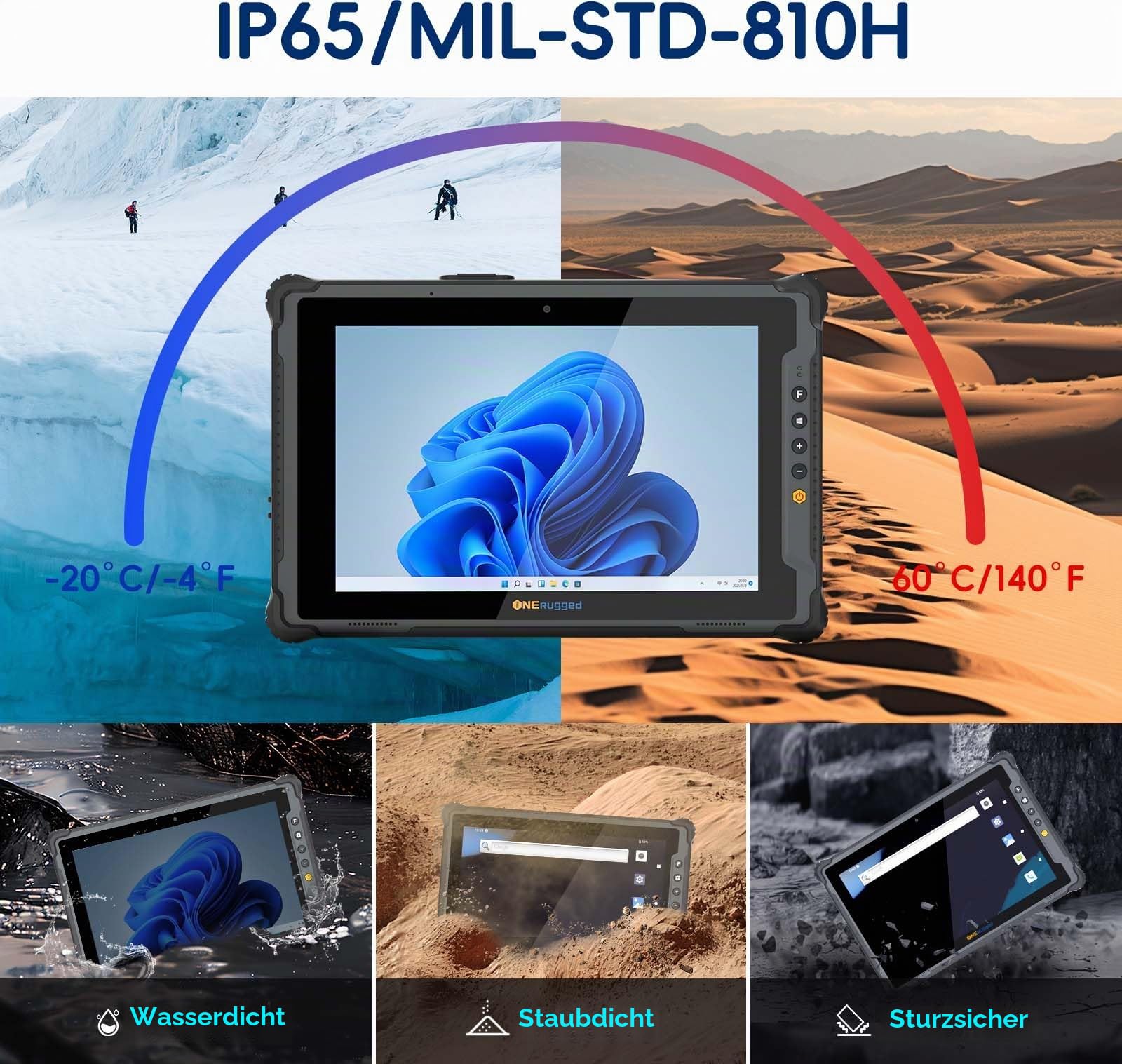 Rugged Tablet M20A, 12,2 Zoll Windows 11 Pro Tablet, 16 GB + 128 GB, Core i5-1235U, IP65 wasserdicht, doppelte Batterien, industrieller Outdoor-ArbeitspC mit 8 MP + 5 MP Kamera, 4G LTE/WiFi