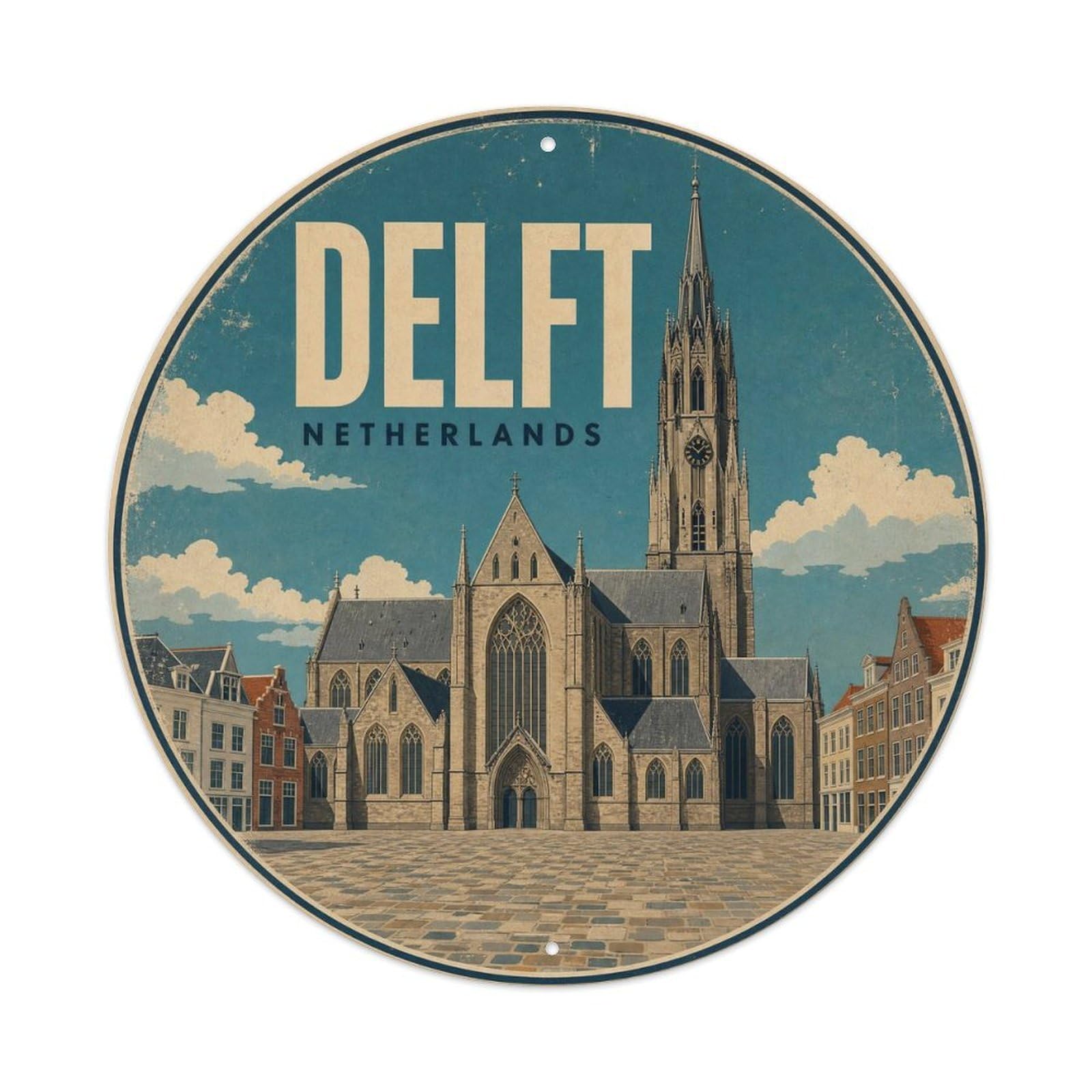 Travel Vintage Netherlands Delft Vintage Metal Tin Sign Plaque Wall Decor for Cafe, Club Bar, Office, Garden Metal Poster 8x8Inch