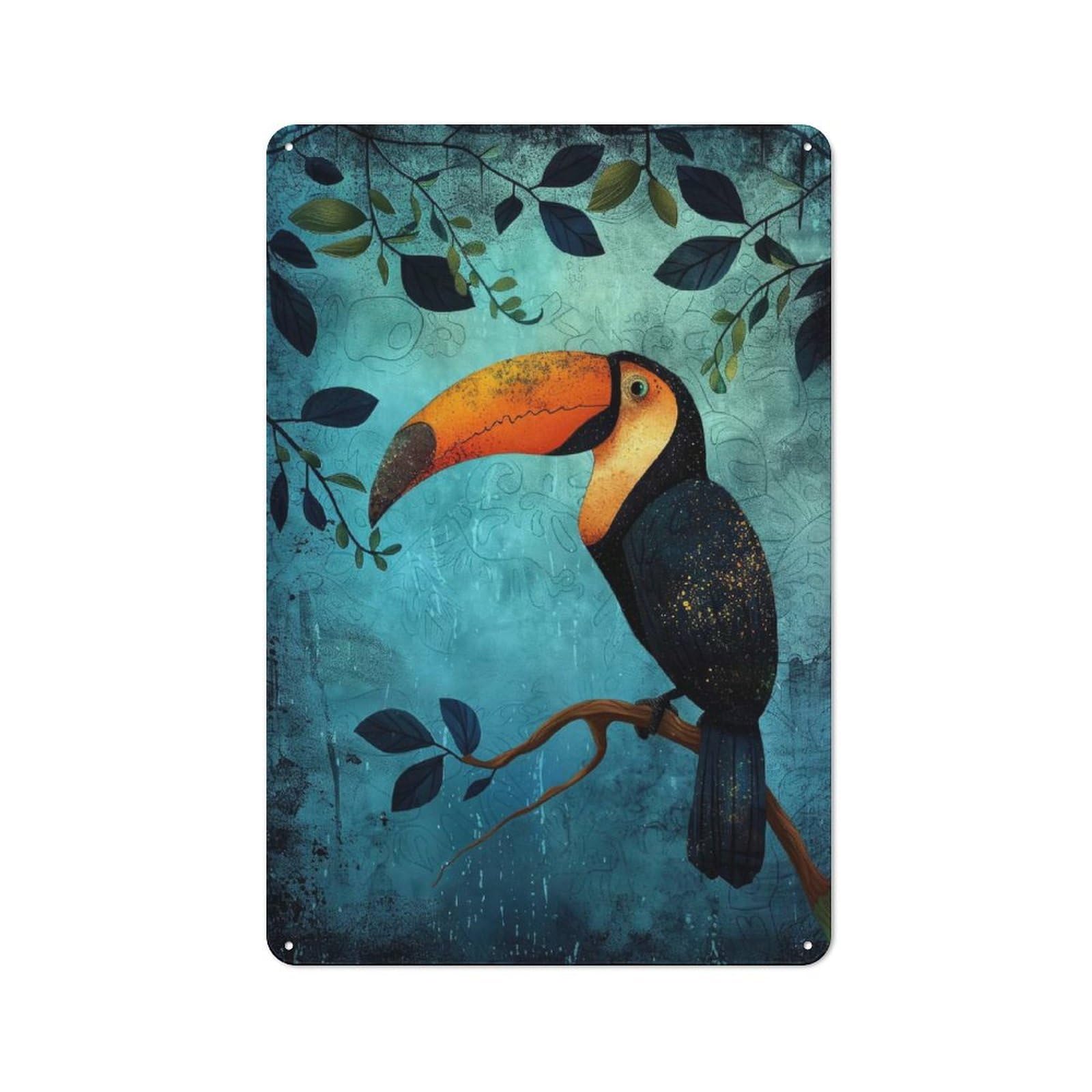 Junmoney Colorful Toucan Perch Vintage Tin Sign 30X20cm With For Home Office Or Studio, For Home Office Decor Fans