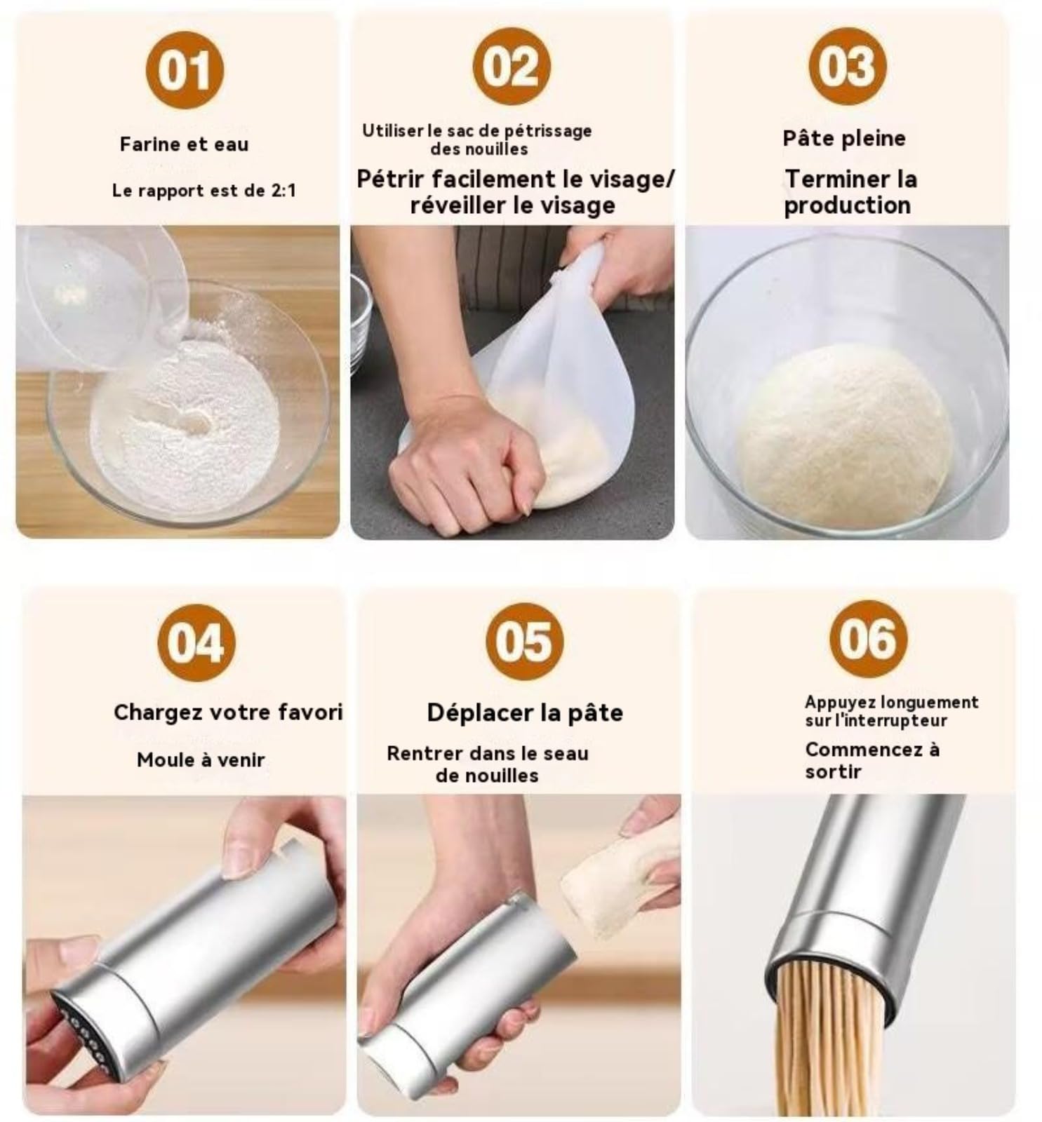 Machine A Pates Fraiche Electrique Portable, Presses À Pâtes Électriques,Machine A Pate Fraiche Avec 6 Accessoires, 40W Machine A Pate Électrique, Pour Spaghetti/Fettuccine（Bouche en acier inoxydable）