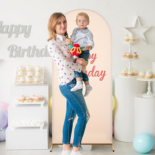 Miniatura 6 de Peryiter 4 fundas de telón de fondo de arco de elastano, beige, para decoración de cumpleaños de boda, 7.2 pies, 6 pies, 5 pies, 4 pies incluidos