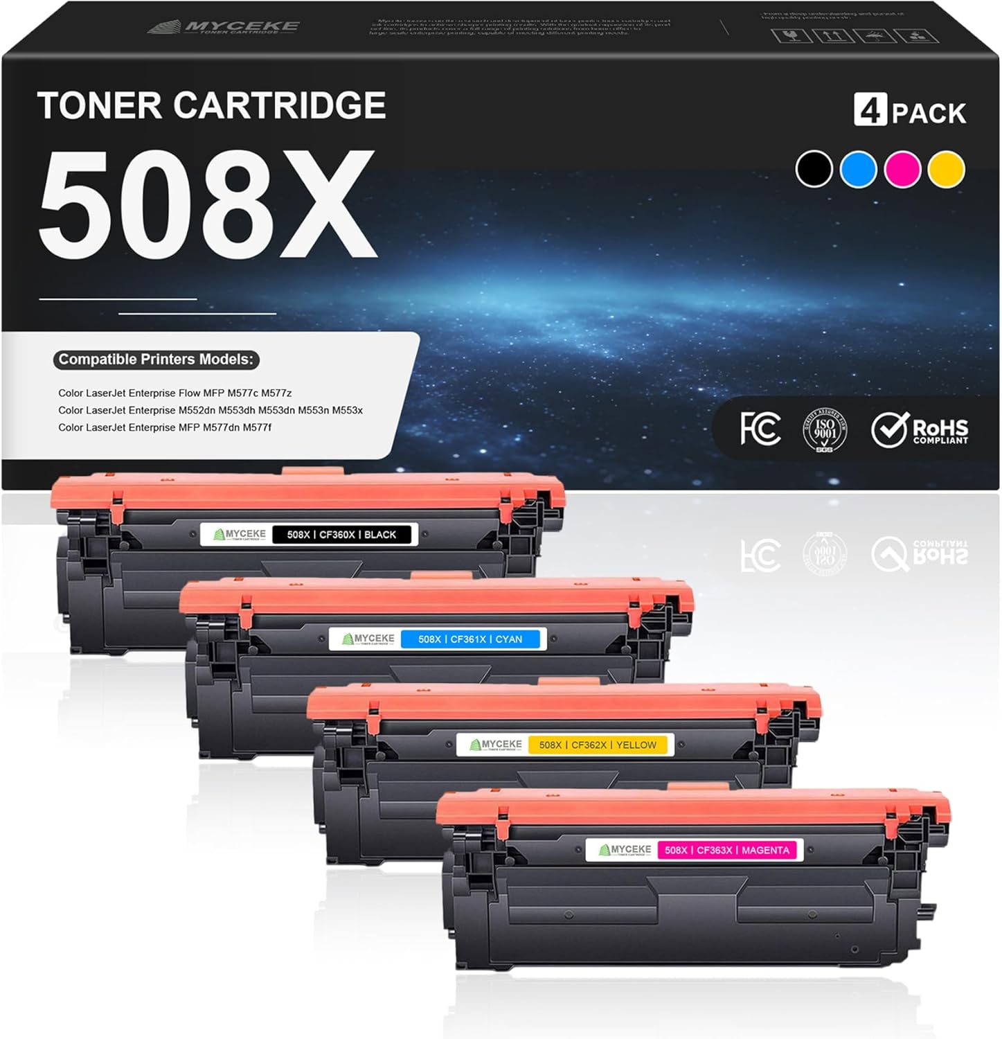 508X Toner Cartridge 4 Pack Replacement for CF360X CF361X CF362X CF363X Compatible with HP Color Laser Enterprise M552dn M553dh M553dn M553n M553x MFP M577dn M577f Flow MFP M577c M577z Printer