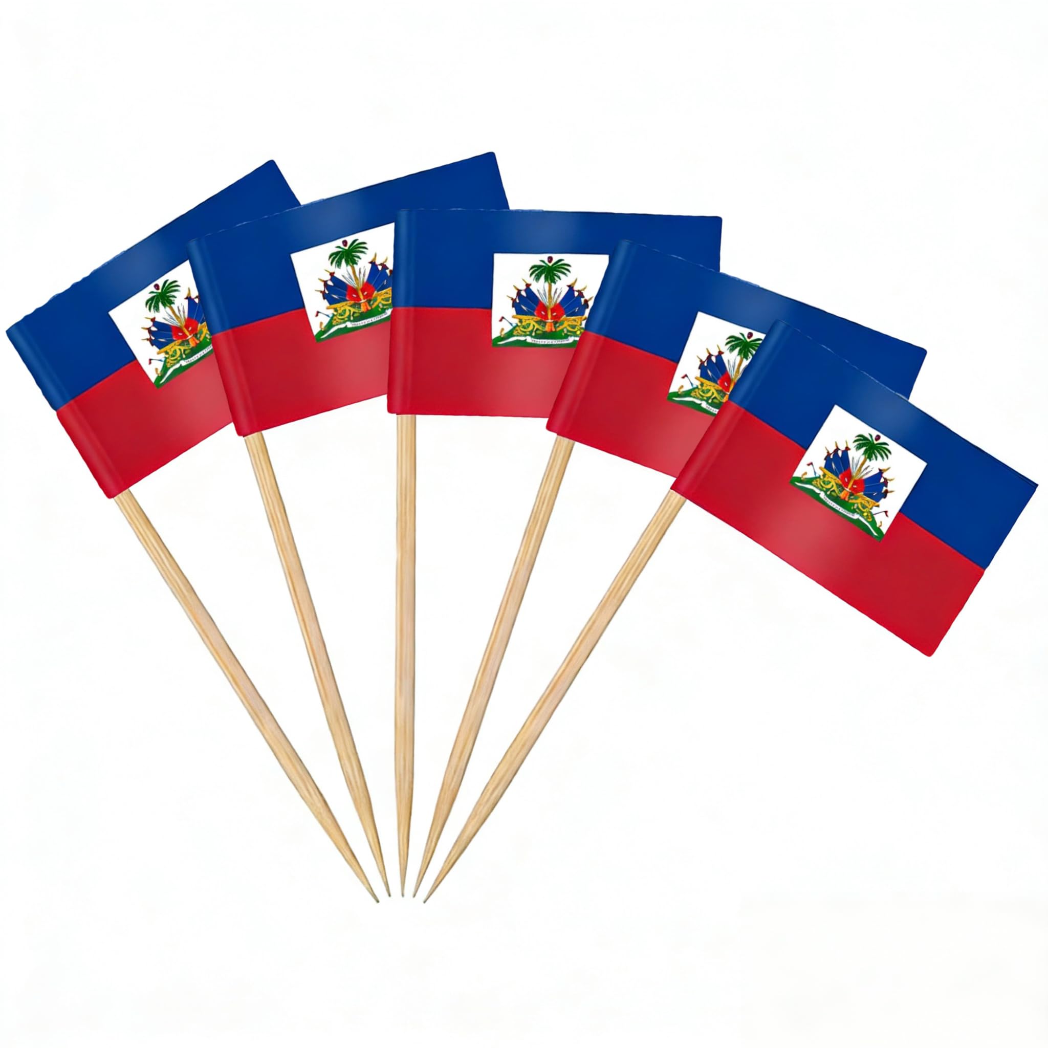 AhfuLife 200pcs Haiti Toothpick Flags, Haitian Cocktail Stick Flag for World Cup Sandwich Food Cupcake Toppers Tableware National Day Party Supplies Pub Event Decor