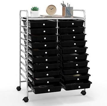 20-Drawer Rolling Storage Cart with Lockable Wheels for Office, Home | 20 spacious transparent drawers, metal frame, 2 lockable wheels. Ideal craft, teacher, classroom and office organizer cart