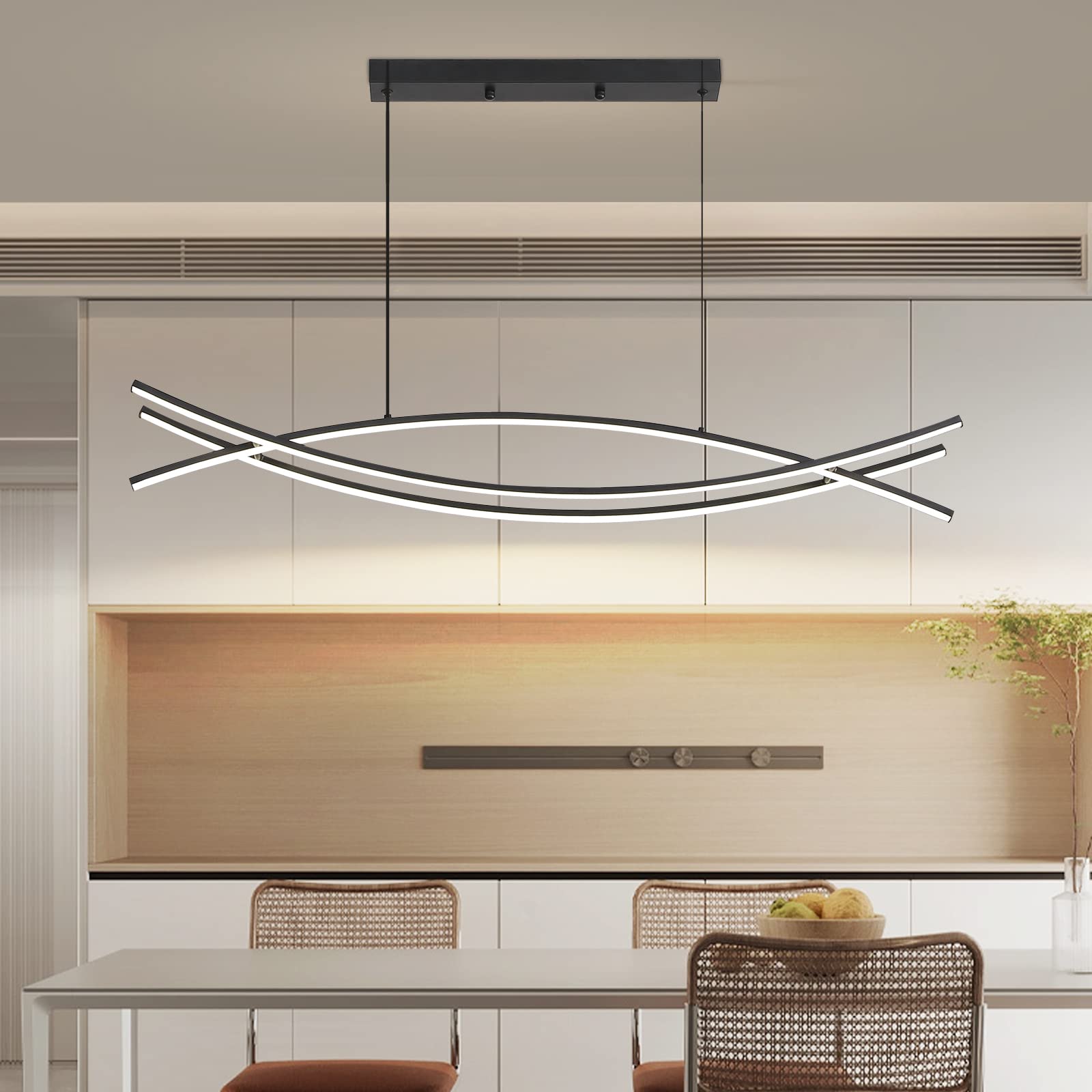 Mikeru Lampada a sospensione a LED da tavolo da pranzo, 120 cm, colore nero, moderna, dimmerabile, con telecomando, regolabile in altezza, per ufficio, sala da pranzo, soggiorno, cucina