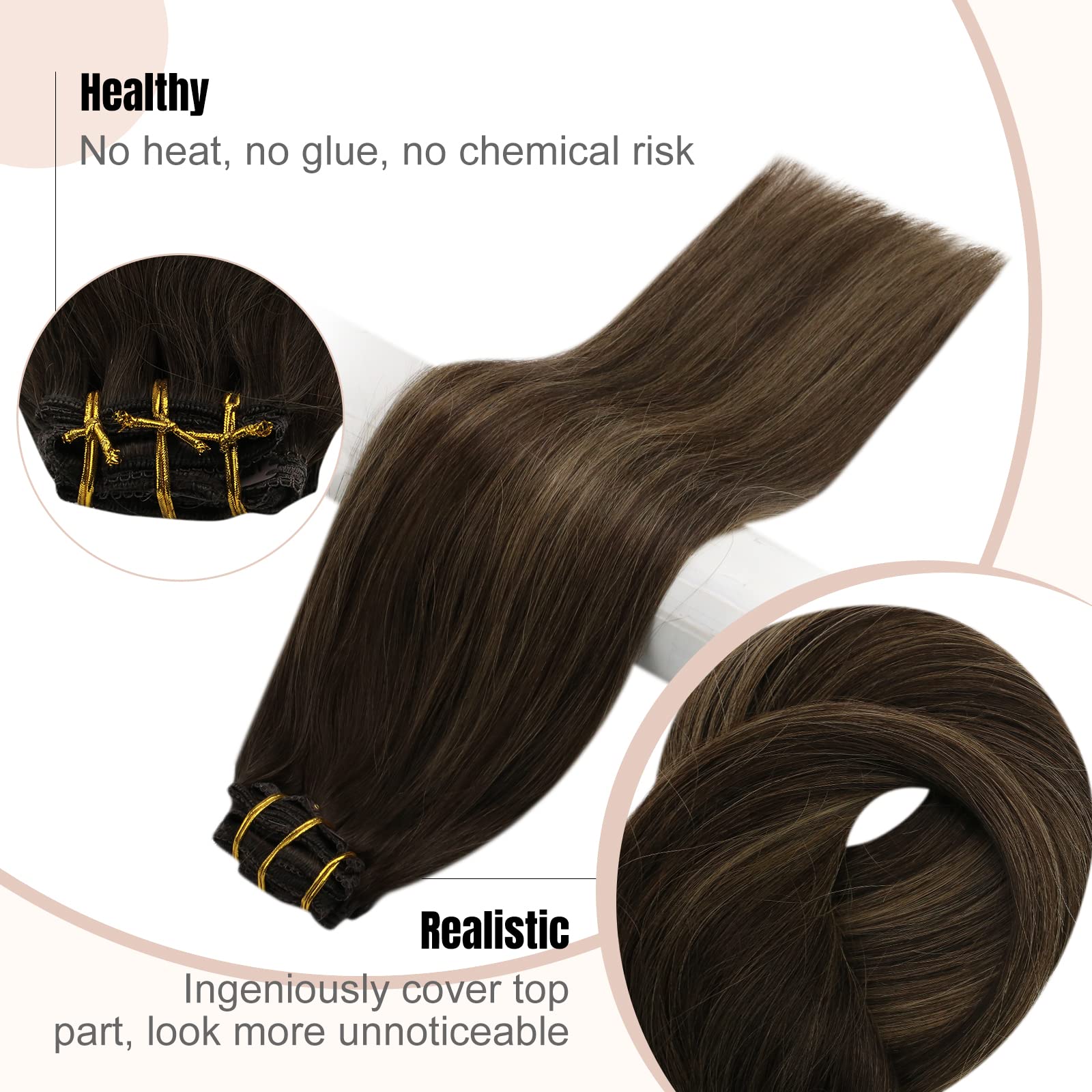 Fshine Extension Capelli Clip Balayage Da Marrone Scuro A Castano Clip In Human Hair Extensions 35cm 120g Extension Clip Capelli Veri Clip Capelli Umani Lisci #2/6/2