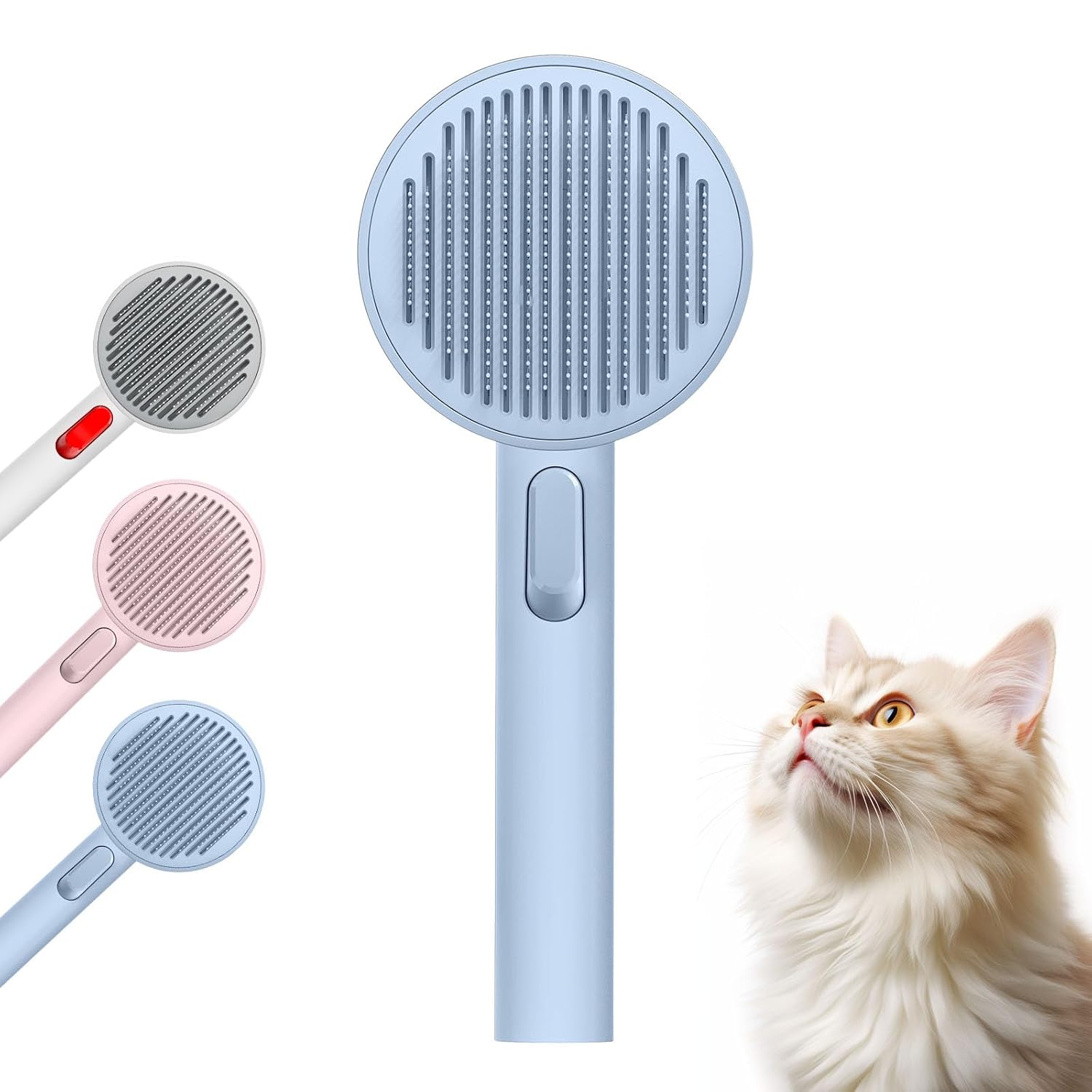 FLUFFEE Cat Brush for Shedding, Pet Grooming Self Cleaning Slicker Hair Brush with Release Button for Long Short Haired Cats Dogs, Pet…