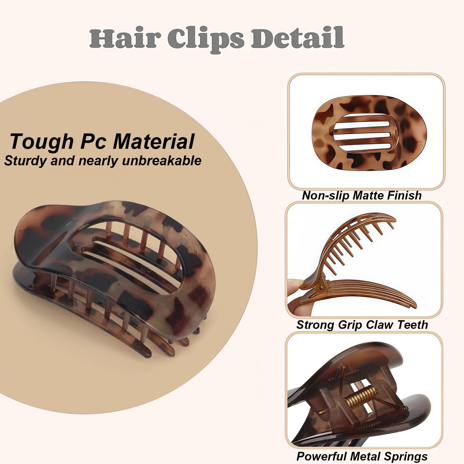 Solihigh 4 PCS Flat Hair Claw Clips for Women Curved Design Flat Hair Clips for Thick Thin Hairs Curved Strong Hold - Image 3