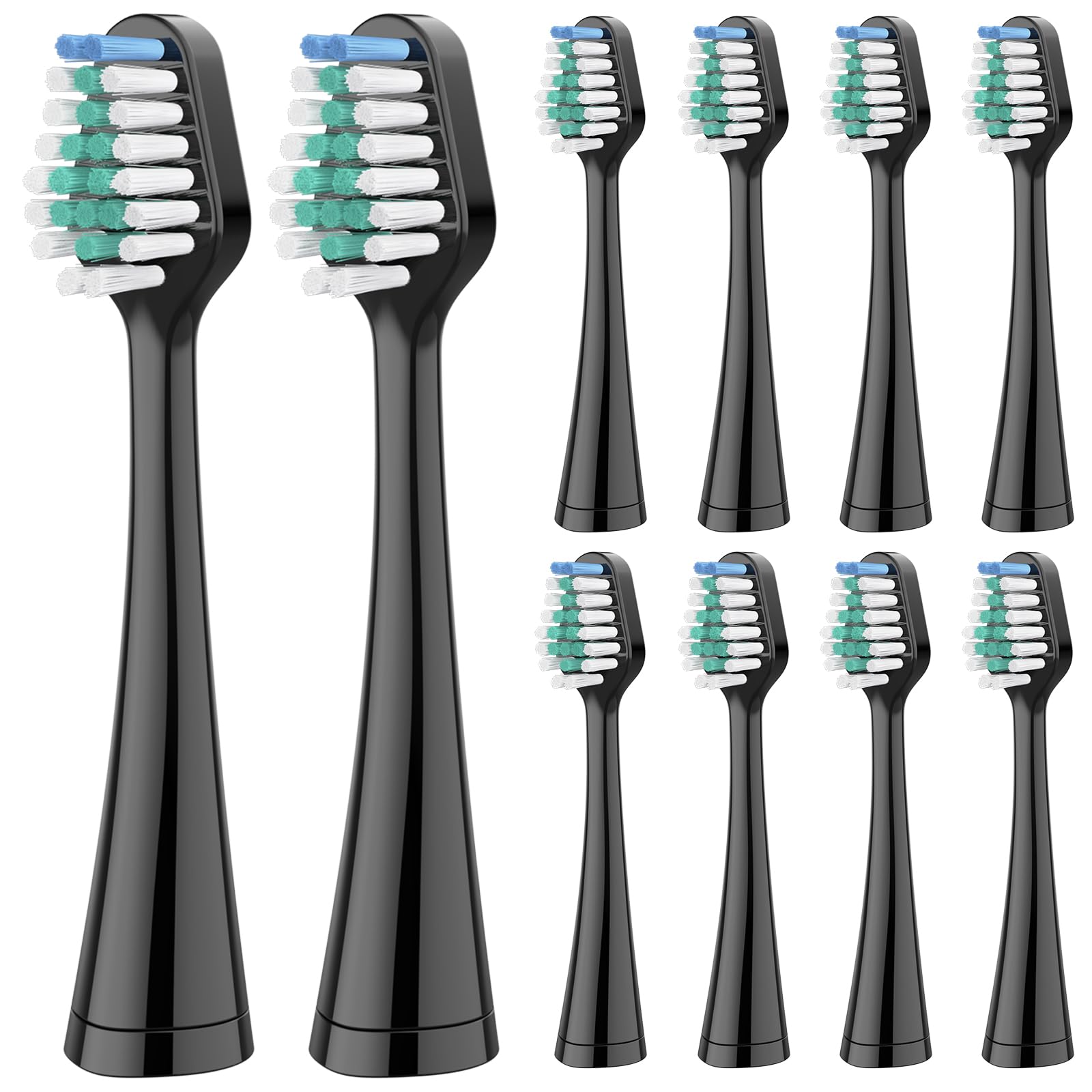 Replacement Toothbrush Heads for Waterpik Complete Care 5.0/9.0, and Compatible with AquaSonic Duo and Home Dental Center Electric Toothbruh, 10 Count(Pack of 1), Black
