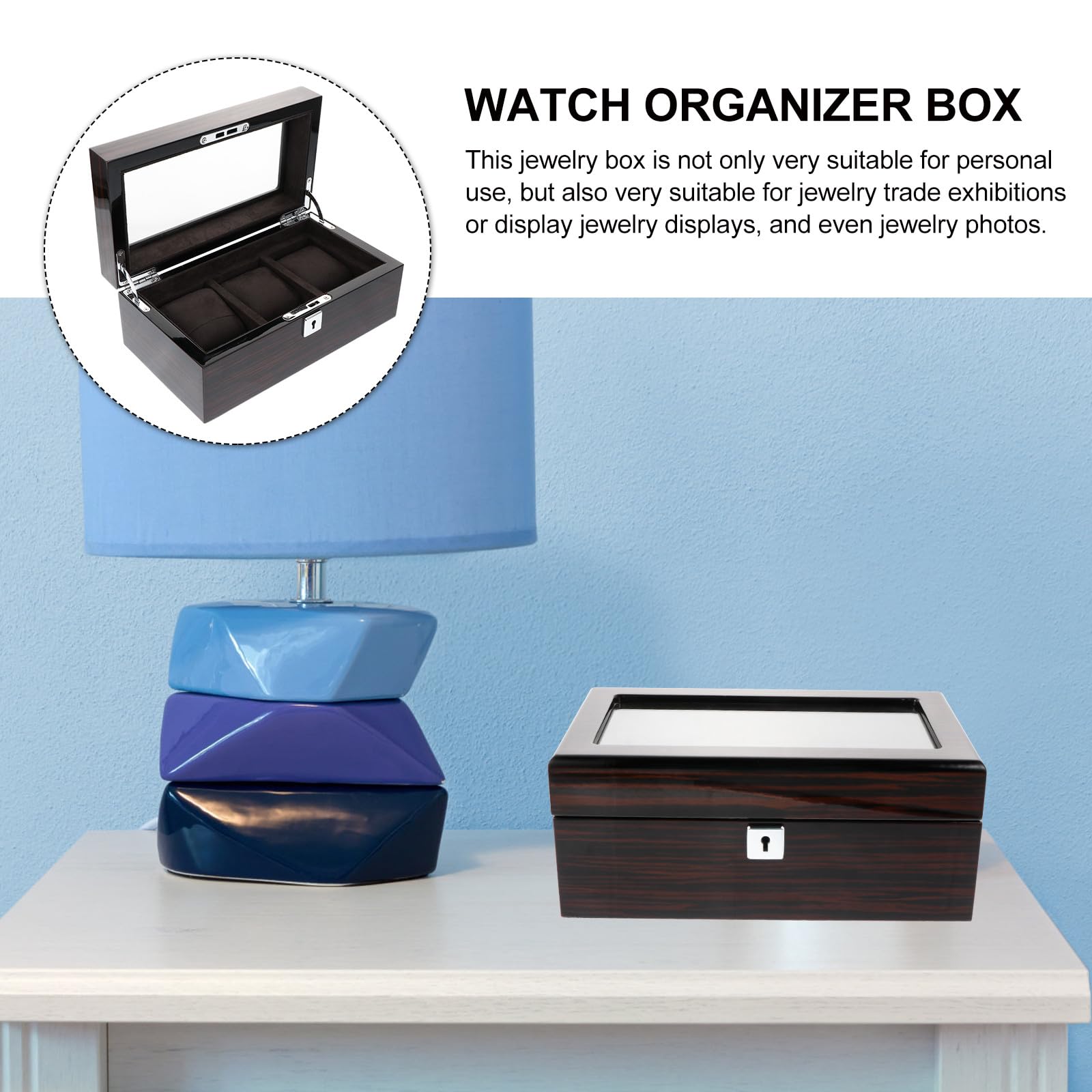 Elegante Uhrenbox Tragbar zum Schutz von Schmuck und Uhren vor Kratzern mit 3 Fächern und Schloss für Reisen und Persönlichen Gebrauch zu Hause