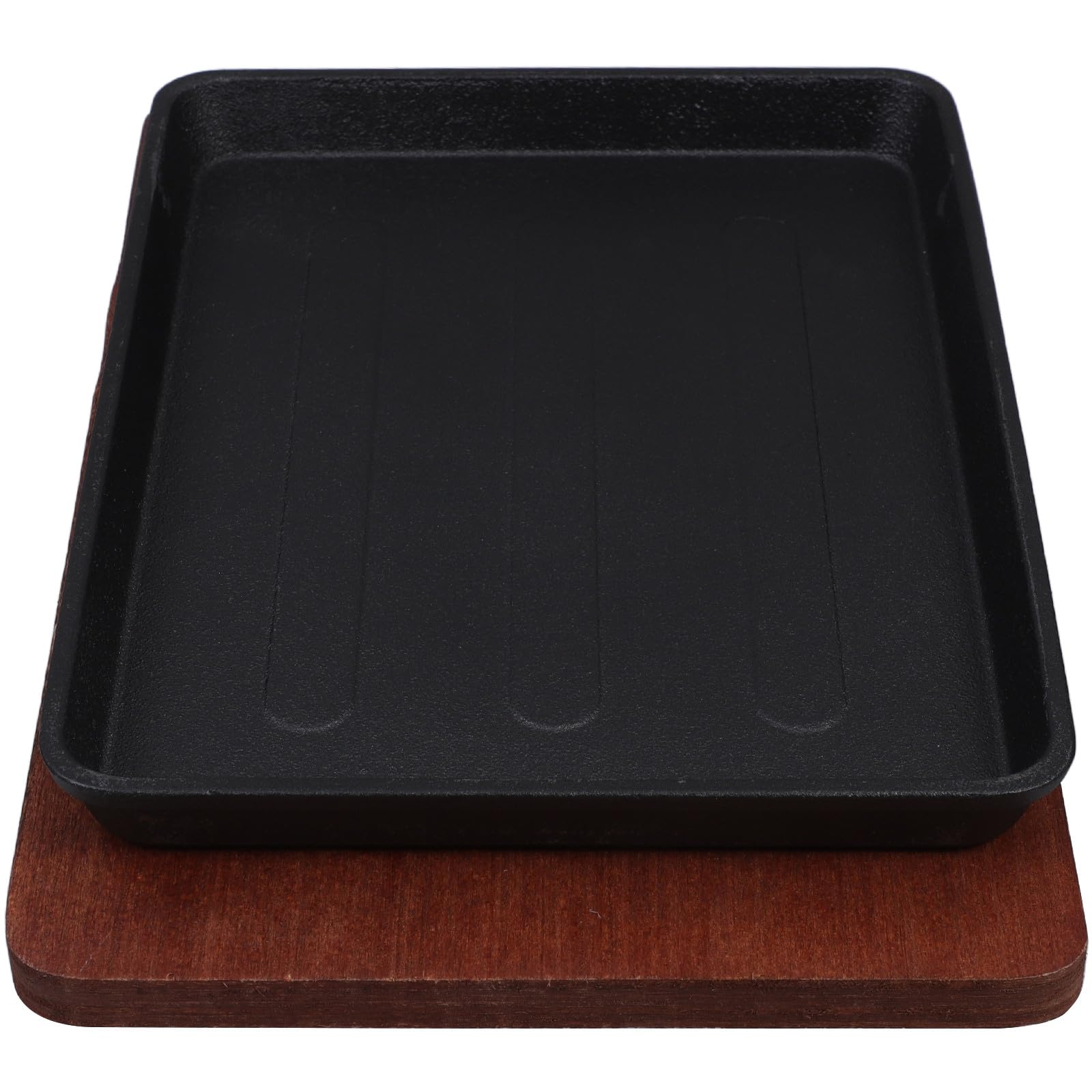 POPETPOP Piastra Quadrata Piastra Antiaderente Versatile in Ghisa Smaltata con Base in Legno di Faggio per Cucina Domestica, per Bistecche e Barbecue