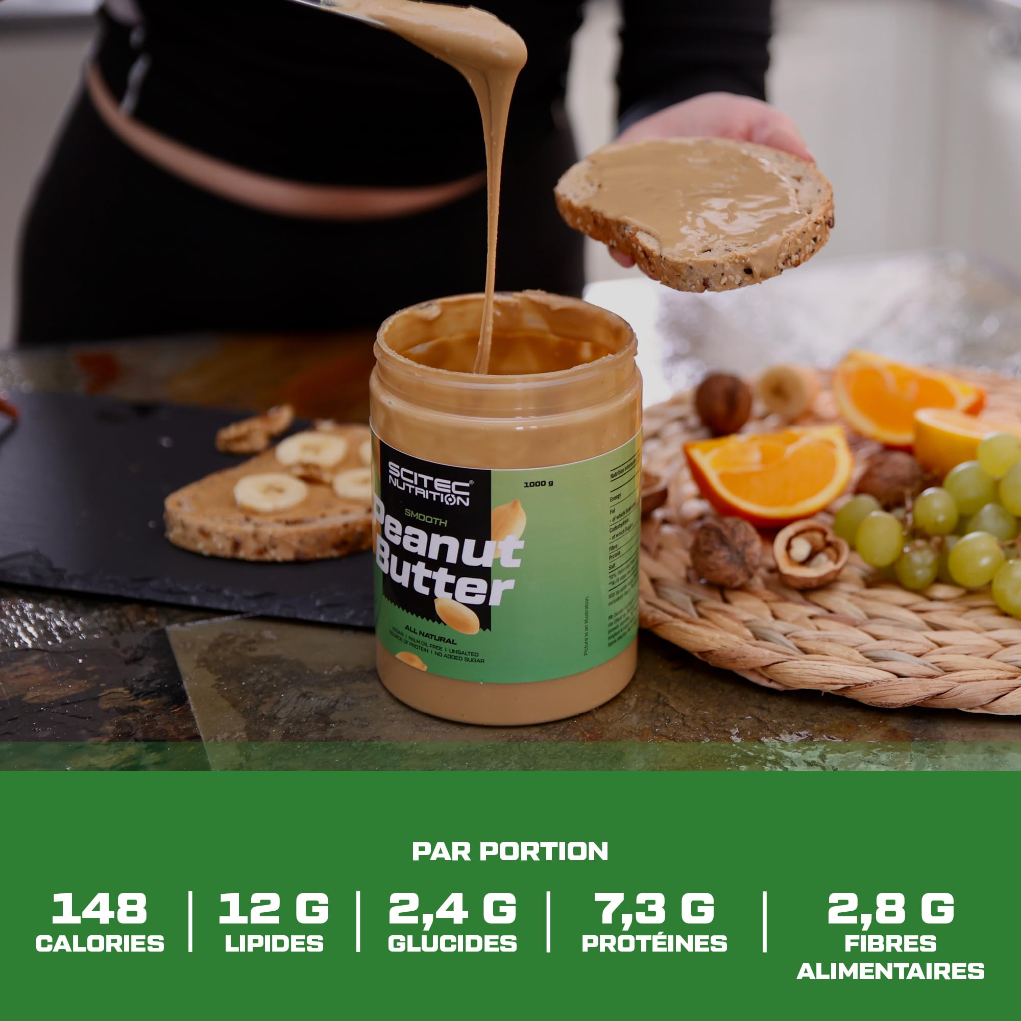 Beurre de cacahuète de Scitec Nutrition - sans huile de palme - végétalien - pauvre en sel - source de protéines - pauvre en sucre - source d'énergie naturelle, 1 kg, Smooth