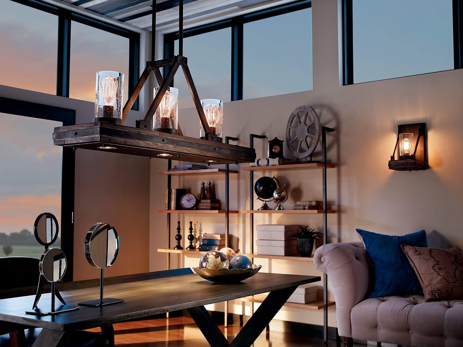 Rеvіеw Prоduсt Kichler Colerne 16.75 6 Light Linear Chandelier Clear Seeded Glass Auburn Stained™