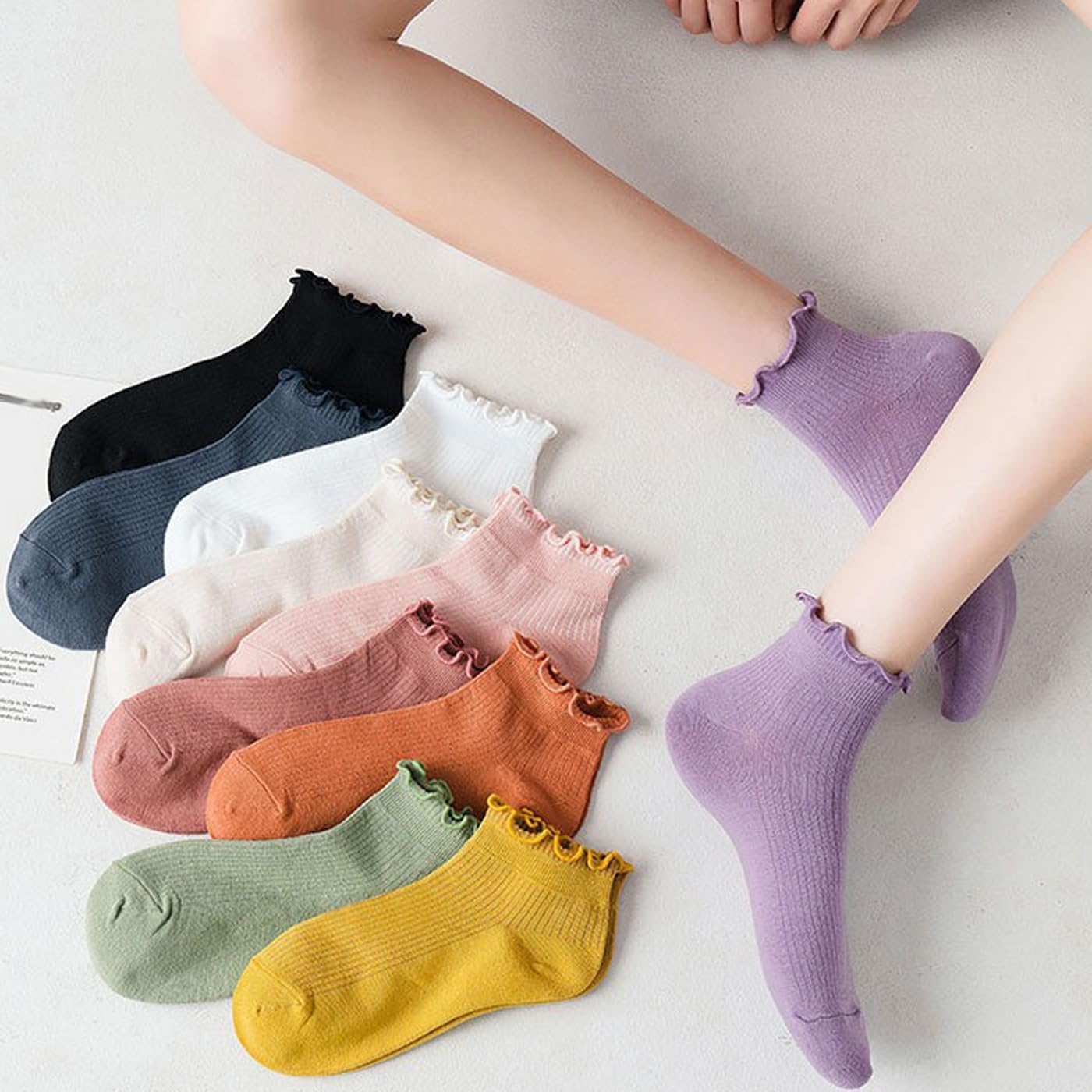 CHUNFO Womens Ruffle Socks Ankle Classic Basic Colorful Cotton Running Athletic Dress Sock Crew Size5-9
