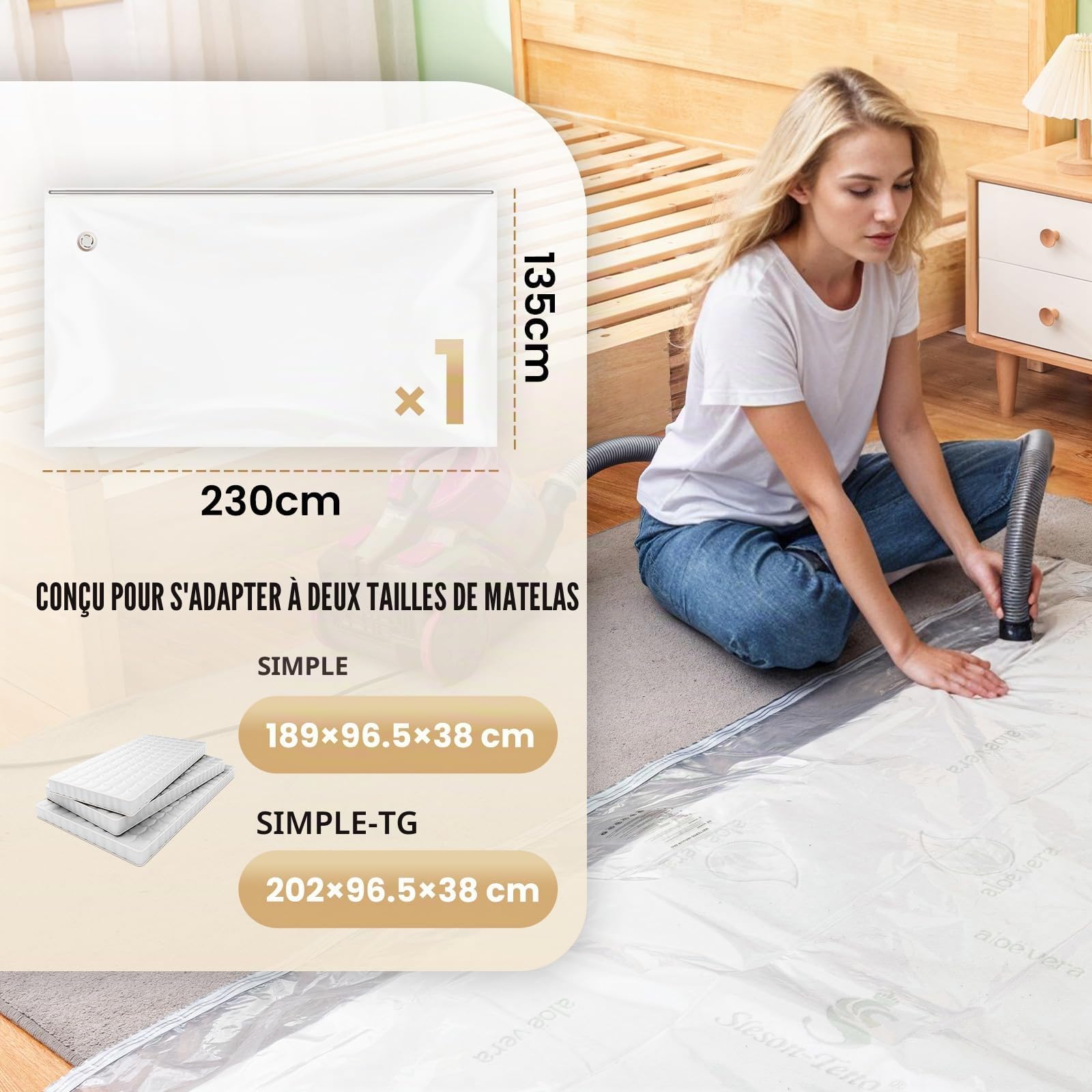 TAILI Sac de Rangement Sous Vide pour Matelas Extra Large, 230 x 135 CM | Pour le Déménagement et le Rangement, Sac Réutilisable Super King Size, Économisez 80% d'Espace