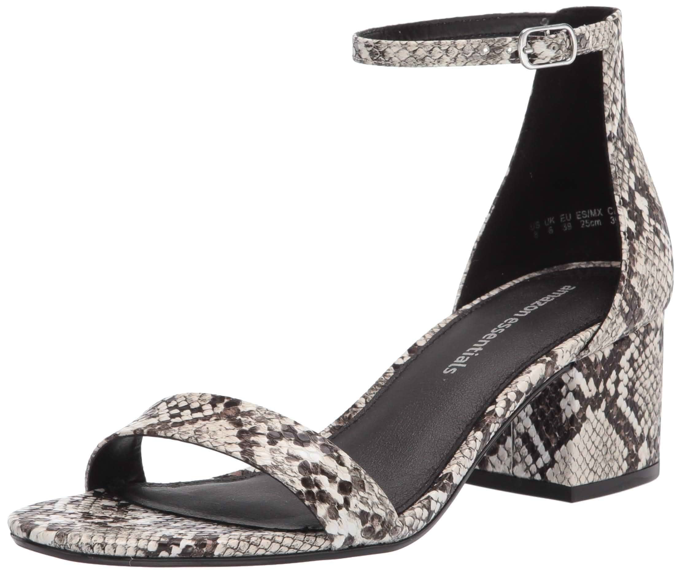 Amazon Essentials Women's Two Strap Heeled Sandals with Adjustable Ankle Strap, Padded Memory Foam Insole