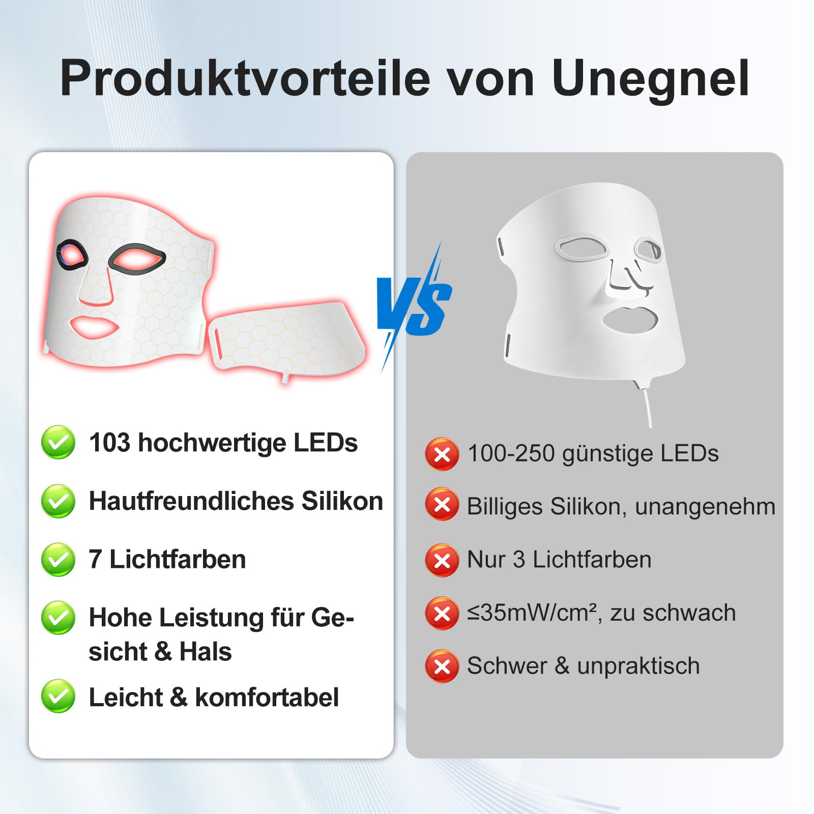 Masque Facial LED en 7 Couleurs, Masque de Cou LED avec Effet Revitalisant pour la Peau, Soin des Rides Fines, Masque Facial LED Rechargeable