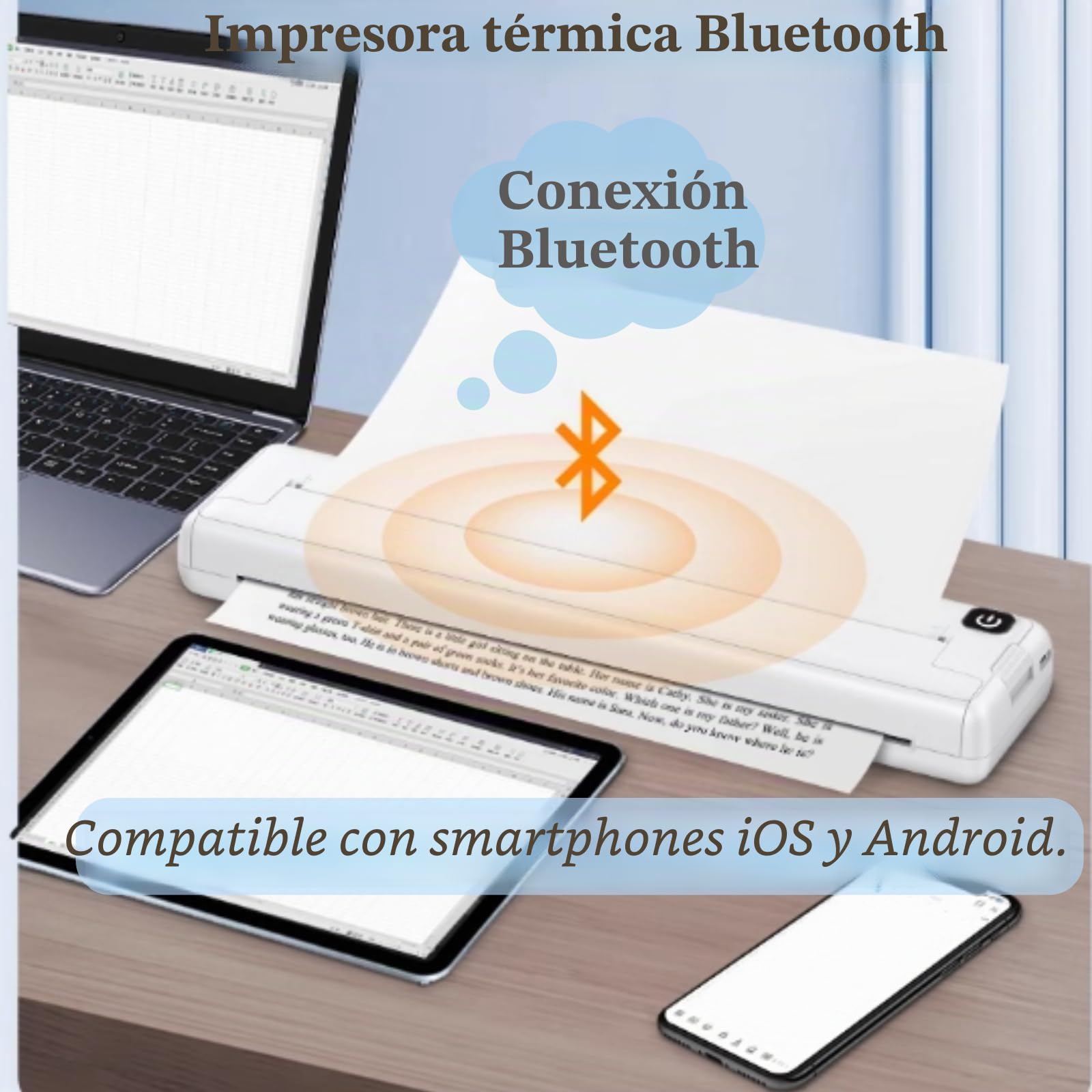 Impresora sin Tinta, Impresora Inalámbrica Portátil A4 de 200 Ppp, Impresora Térmica Bluetooth Móvil de 10 Mm/S, Impresoras Portátiles Inalámbricas para Viajes, Compatible con