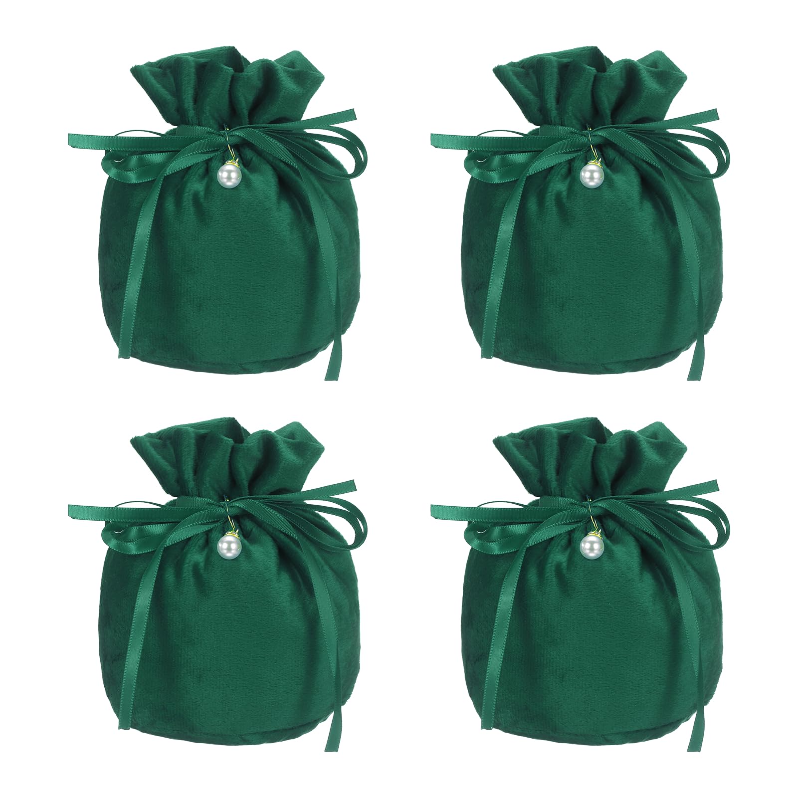 PATIKIL Velvet Drawstring Bags, (6 x 5 Inch, Dark Green) (4 Pcs), Flannel Jewelry Bags with Pearl Mini Candy Packaging Storage Pouches, Suit for - Wedding/Favor/Party/Birthday