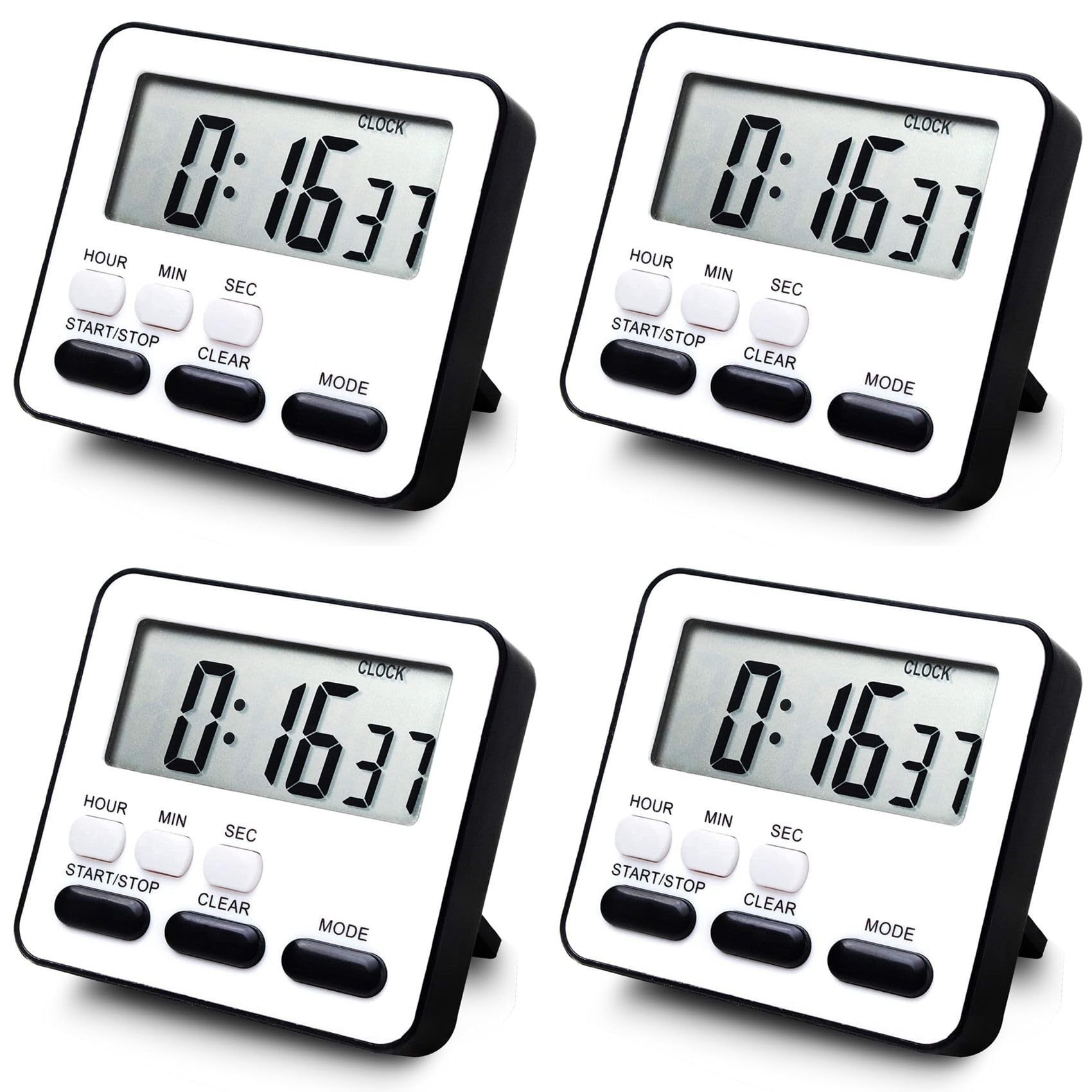 Hndhbfgrt 4X Kitchen Timer Count Down Count Up,Multifunctional Alarm Clock,Desk Clock,Black
