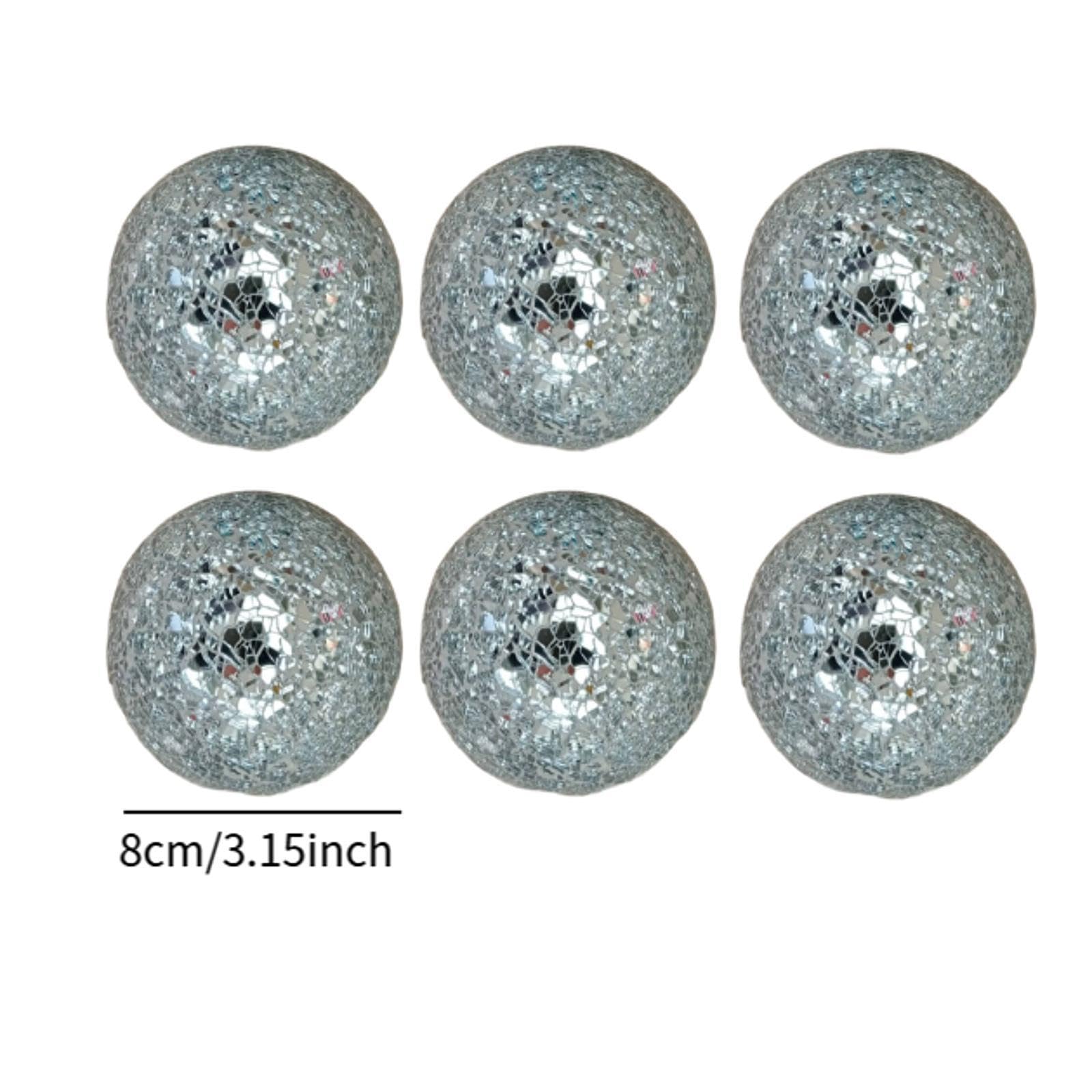 Lot de 6 Boules de Mosaïque Sphériques En Verre Craquelé, Idéales pour Décorer Un Bol, Un Vase Ou Une Table. Légères et En Verre, Elles Conviennent Pa, Argent Blanc