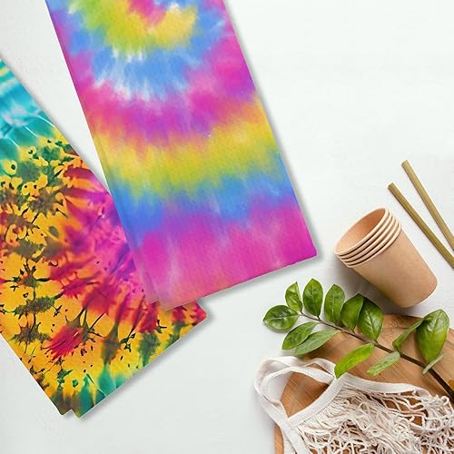 Miniatura 4 de Juego de 2 paños de cocina y paños de cocina con textura de espiral de teñido anudado retro hippie colorido, saco de harina, toalla de mano