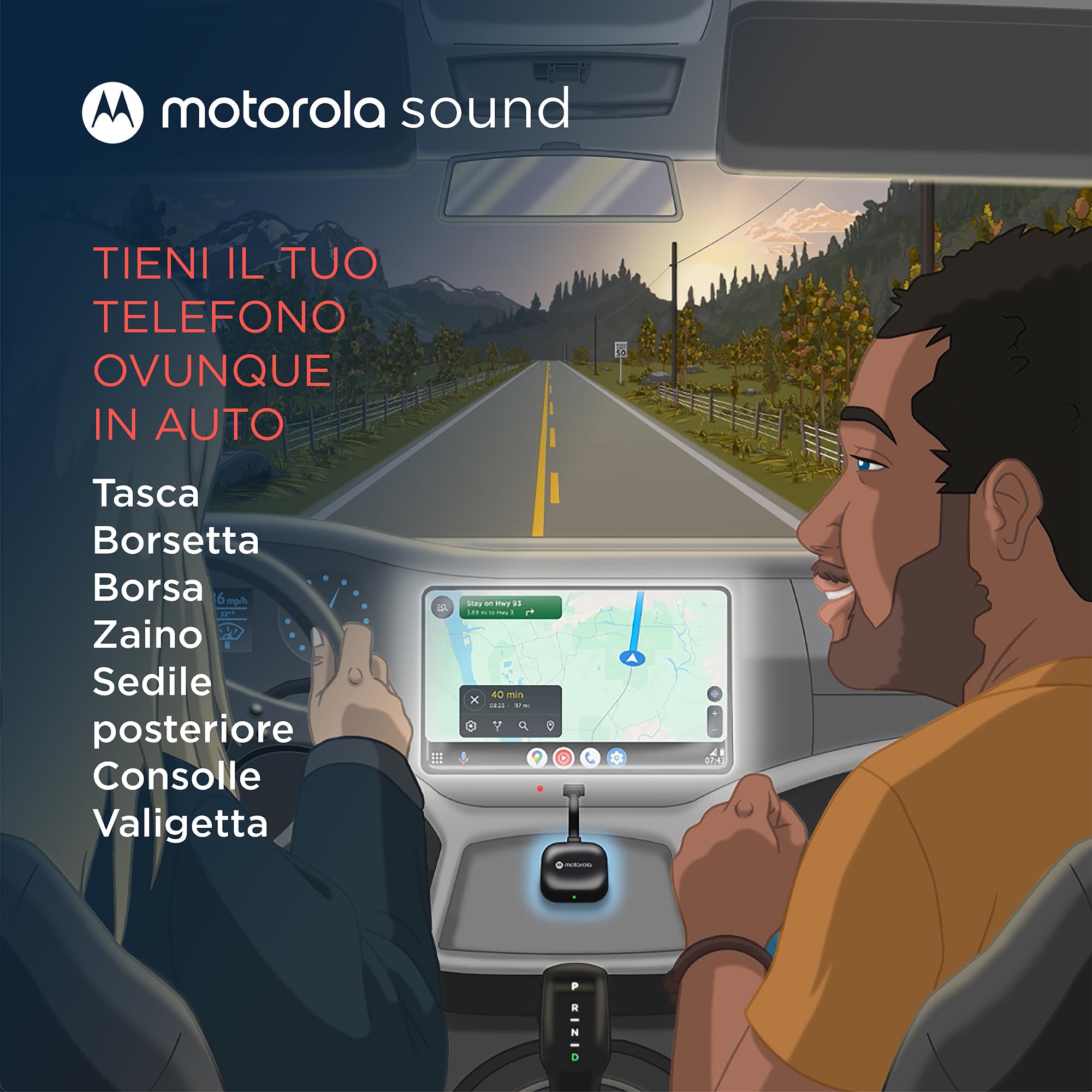 Motorola Sound MA1 - l'unico Google autorizzato Wireless Android Auto Car Adapter - Connessione istantanea dallo smartphone allo schermo dell'auto con facile configurazione