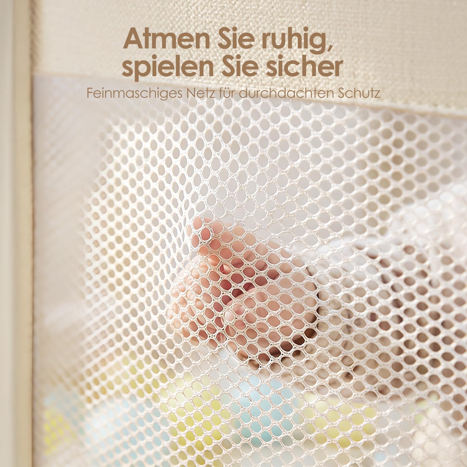 Fodoss Beige Parc Bebe 120 × 120cm - Petit Parc Enfant Maille Respirante Parc de Jeux Bébé Pour Petits Appartements Park Bebe