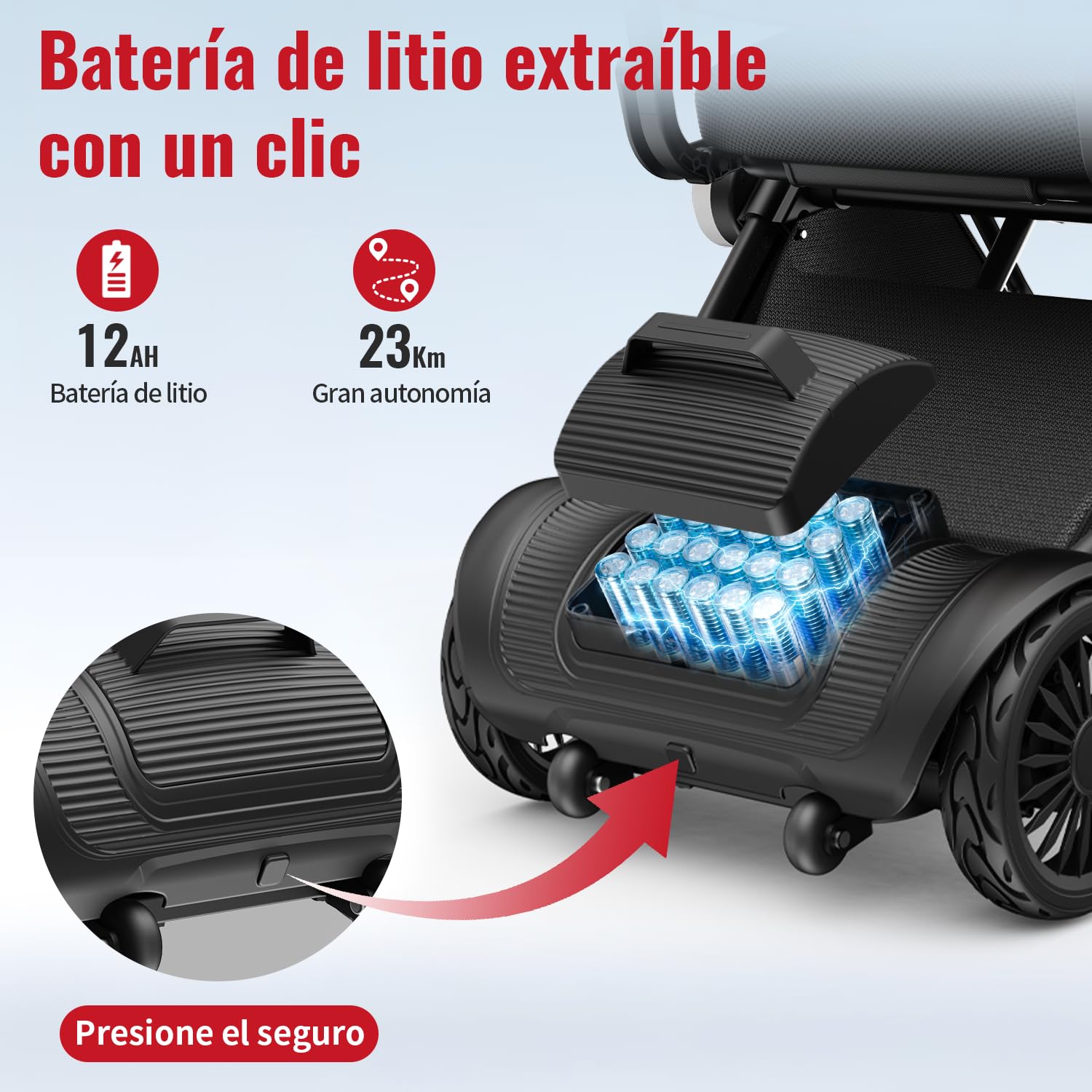 F10 Silla De Ruedas Eléctrica De Plegado Automático Ligera 18Kg, Plegado Con Una Sola Tecla, Autonomía 23-46 km, All Terrain Silla De Ruedas Eléctrica para Adultos (Blanco, Amperio-hora, 12)
