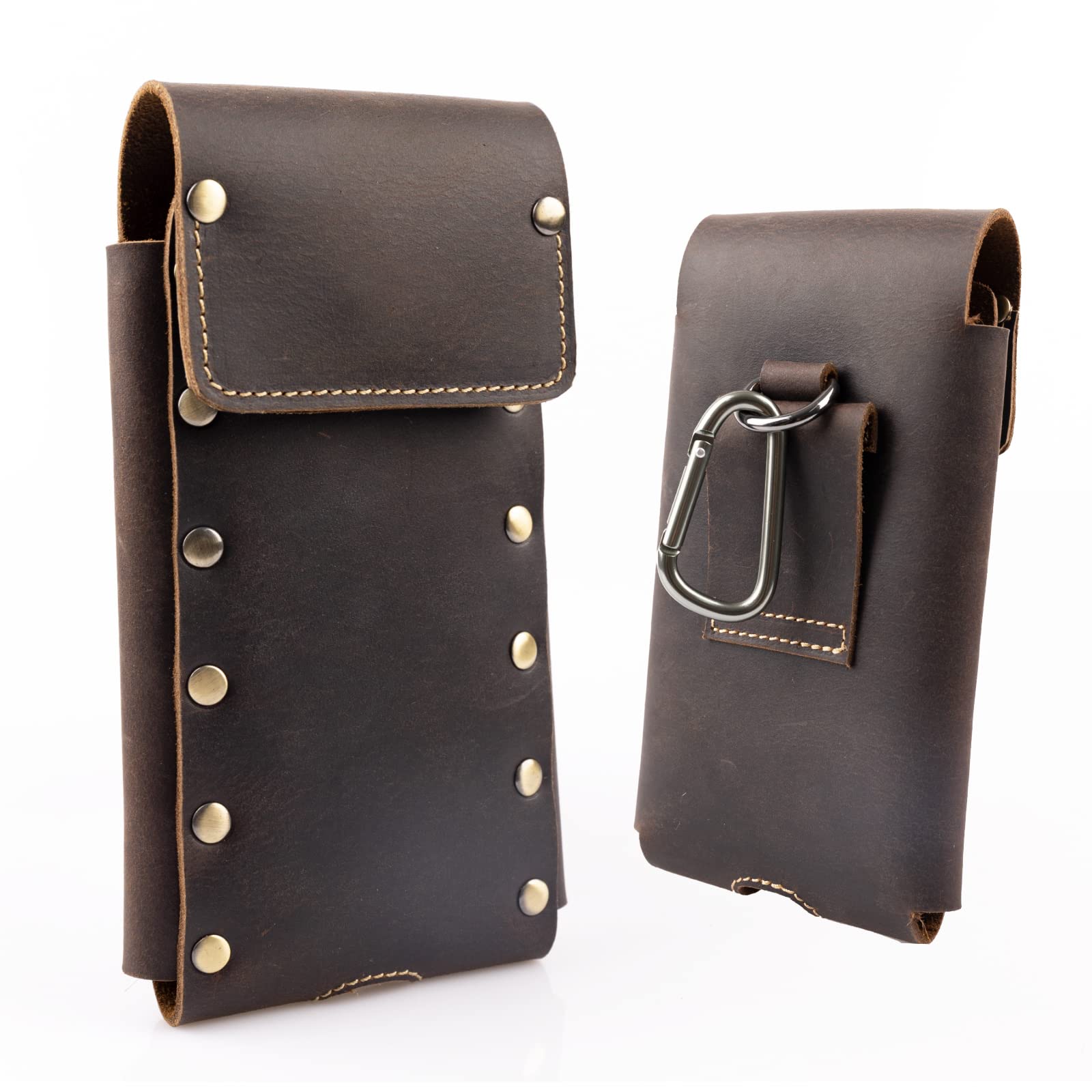 topstacheLeather Phone Holster,Samsung S22 Ultra Belt Holder, iPhone 13 Pro Max Case for Belt,Universal Phone Pouch with Belt Clip,Leather Phone Holster for Otterbox Case, Flip Cellphone Sheath