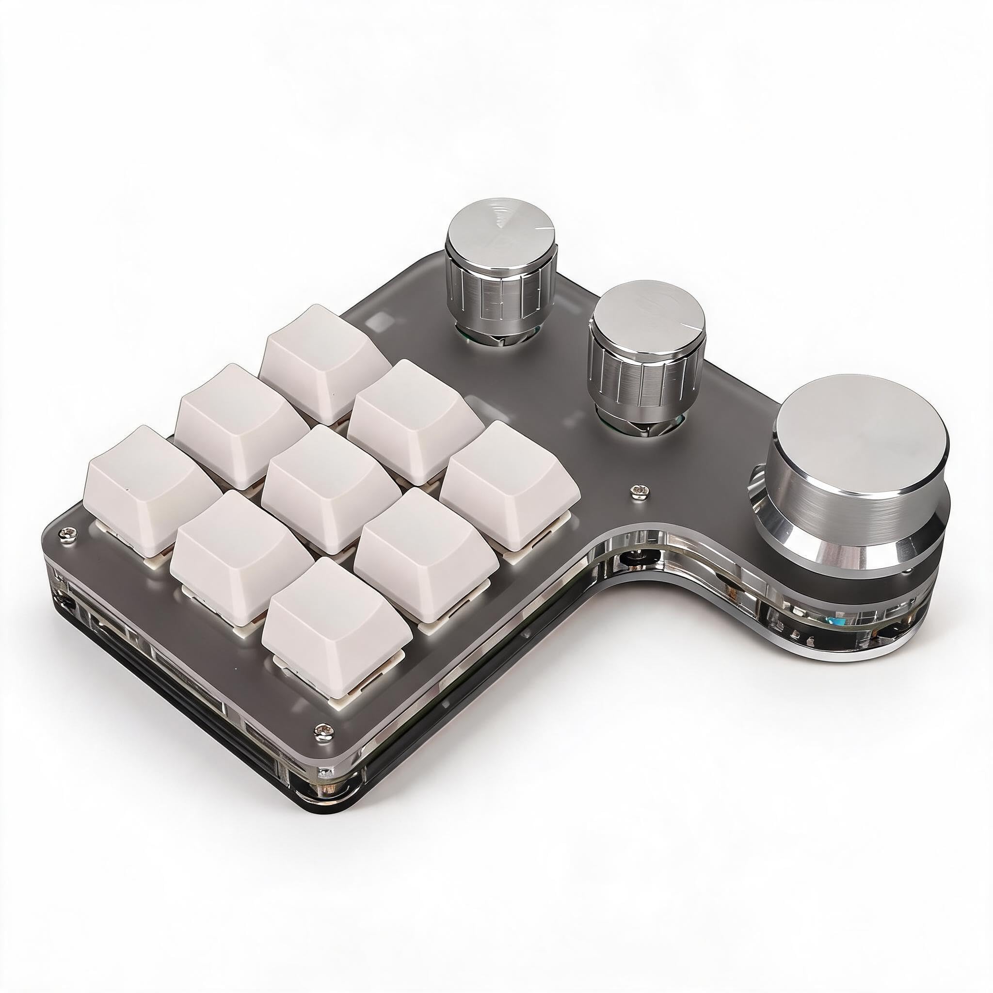 Mini Tastiera Meccanica Macro a 9 Tasti, Mini Tastiere Programmabili Retroilluminate Bluetooth RGB con 3 Manopole, Tastiera Meccanica Macro a Una Mano per Giochi per Computer (Bianco)