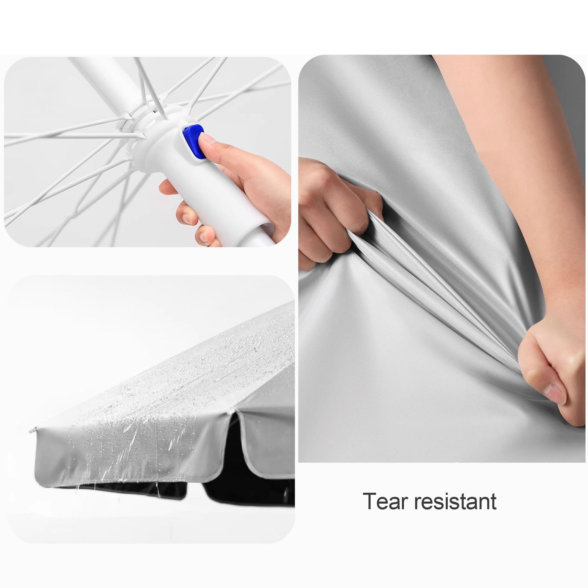 Ombrellone da spiaggia rotondo piccolo 160cm, ombrellone parasole portatile da esterno da 220cm con copertura, protezione UV 50+, impermeabile, regolabile in altezza