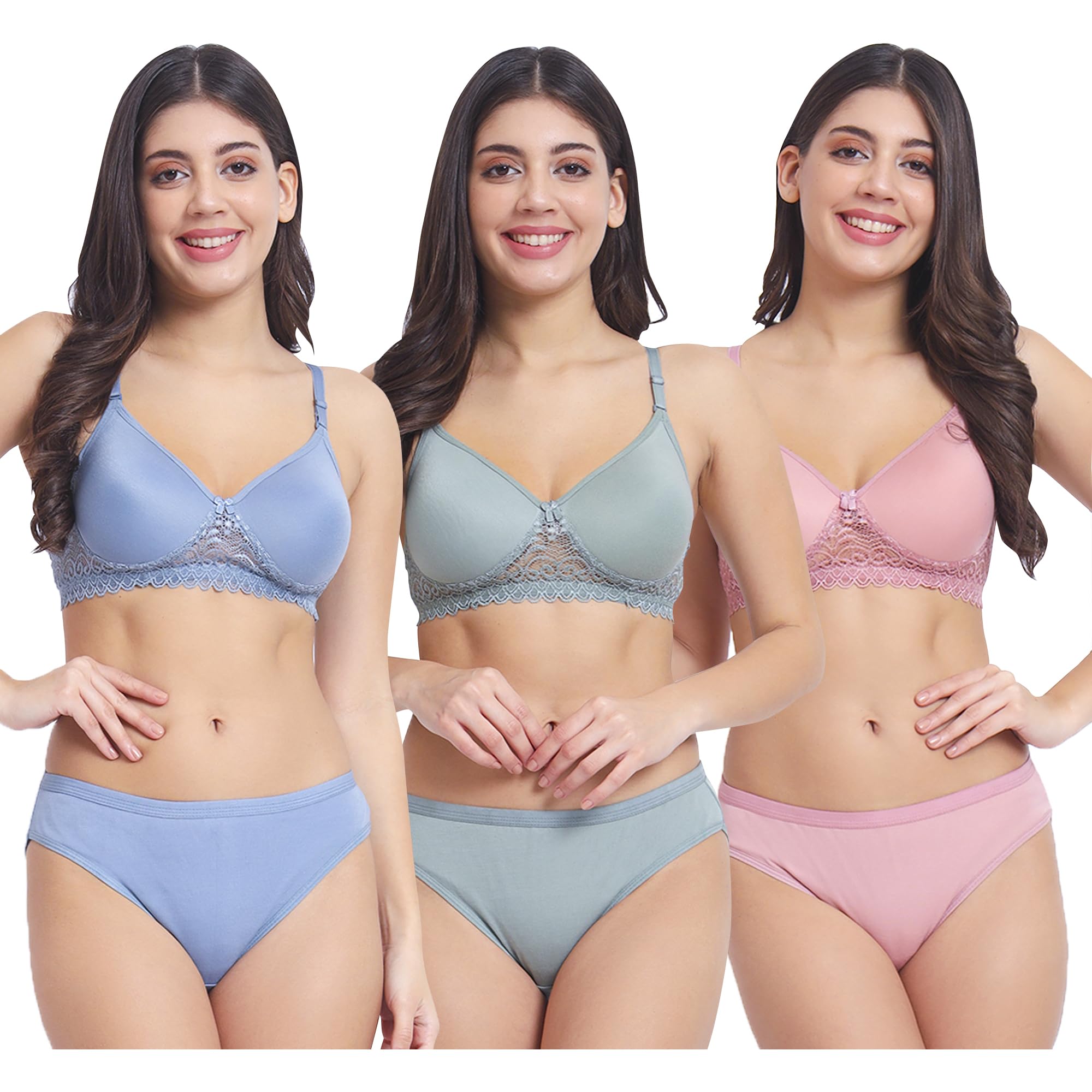 skybeauty Women' s Premium Lightly Padded Bra Panty Set Pack of 3 in - (Multicolor)-picture-39
