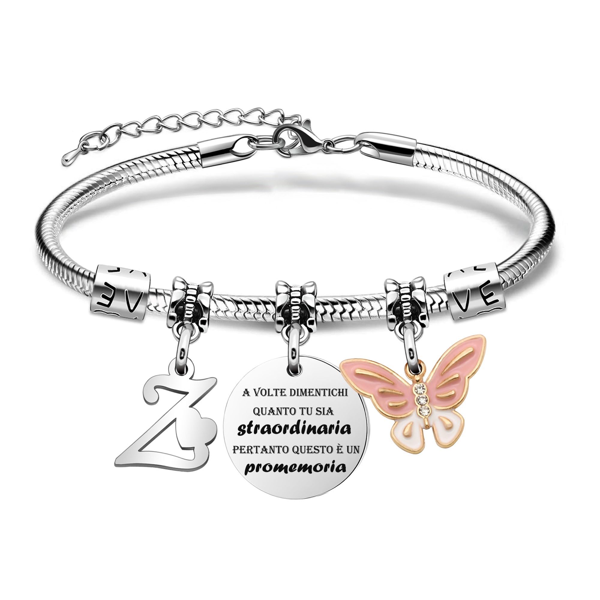SAMORION A Volte Dimenticati quanto tu sia straordinaria pertanto questo è un promemoria-Moda Rosa Farfalla Ciondolo Lettere Iniziali Braccialetti Regalo Ispiratore Per le Donne Ragazze Nipote