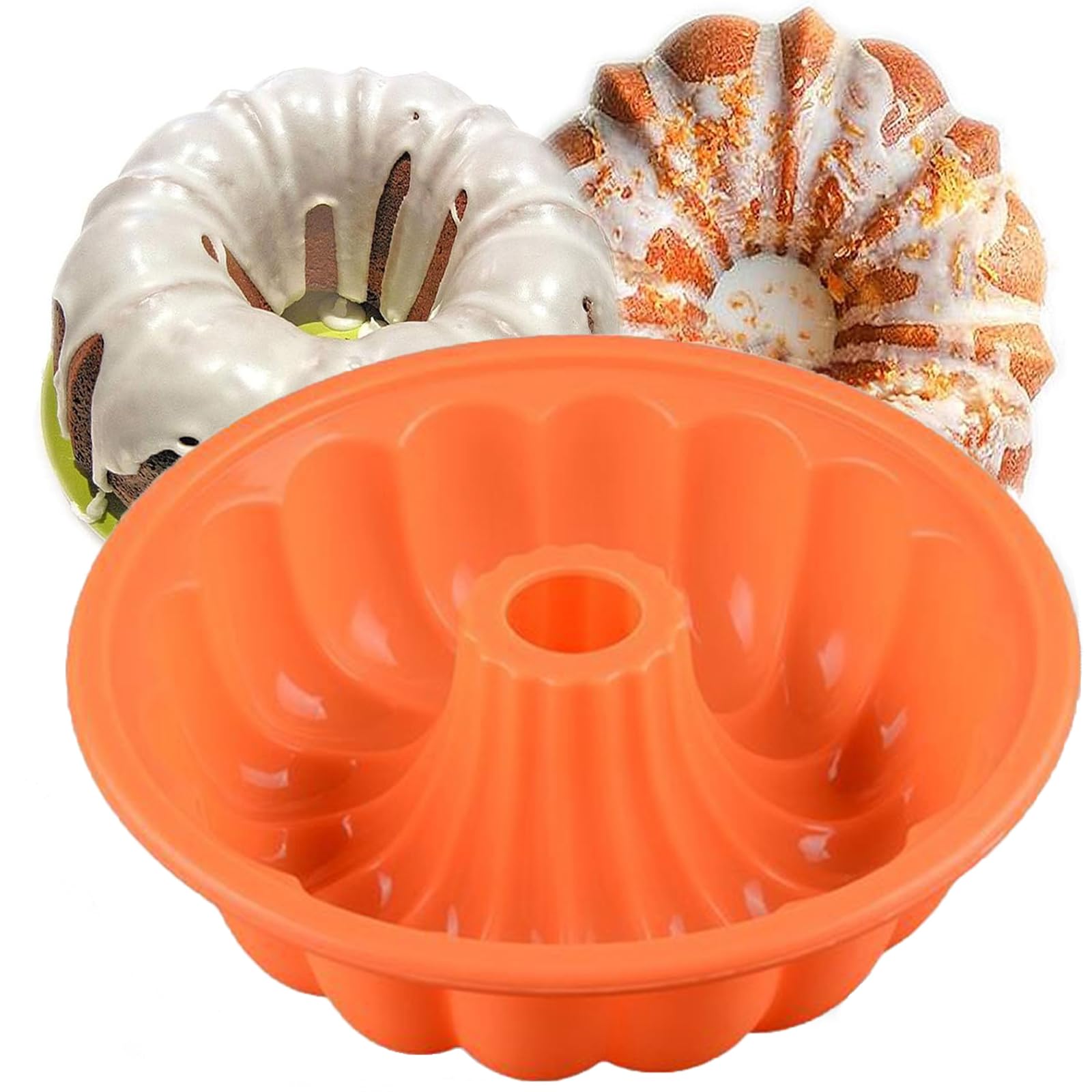 Holzsammlung Cake Mold,Silicone Baking Molds 9.5 Inch Silicone Cake Pan, Easy Release Non Stick Fluted Tube Cake Pan for Cake, Jello, Gelatin, Bread