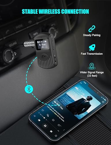 Miniatura 3 de COMSOON Receptor Bluetooth con pantalla LCD, adaptador AUX Bluetooth 5.0 portátil de 0.138 in para cocheestéreo domésticoaltavozauriculares con