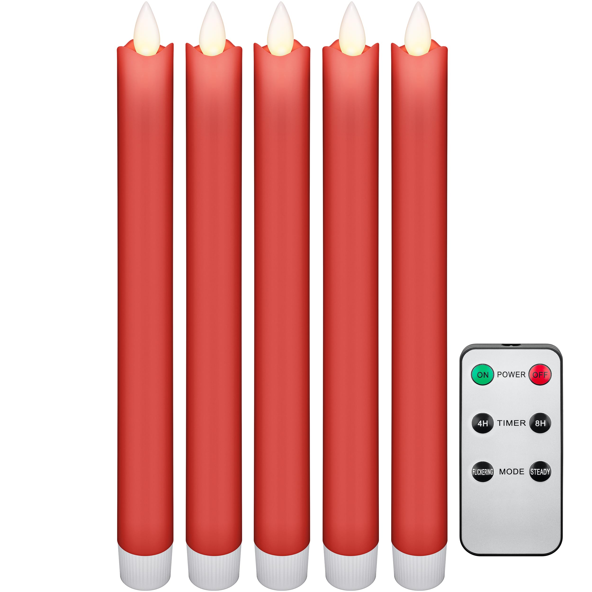 goobay 53943 Juego de 5 velas de cera real LED inalámbricas, velas de mesa, vela de palo - con mando a distancia, función de temporizador, sin cable, rojo