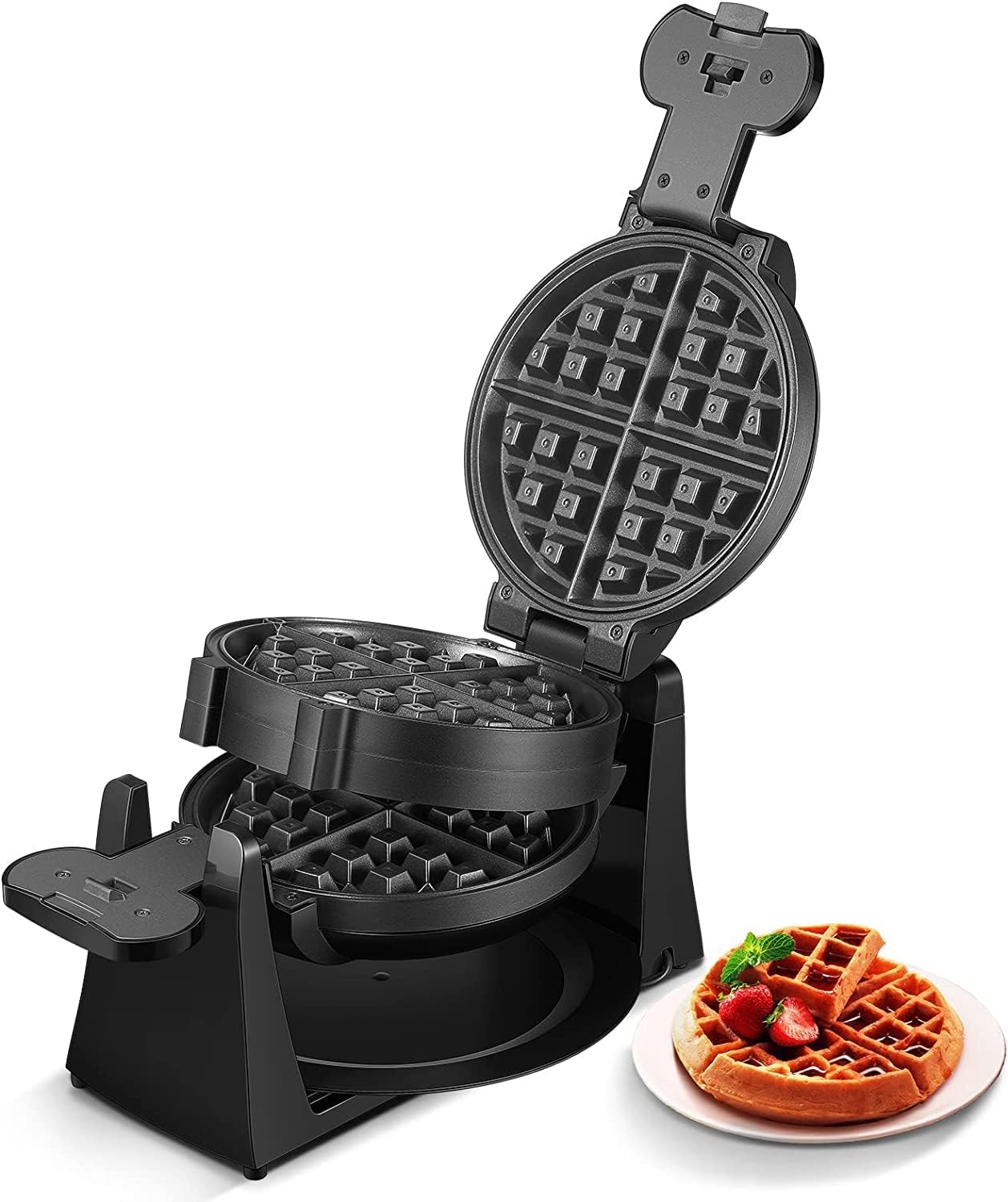FOHERE Waffle Maker, 180° Rotating Waffle Iron with Double Waffle