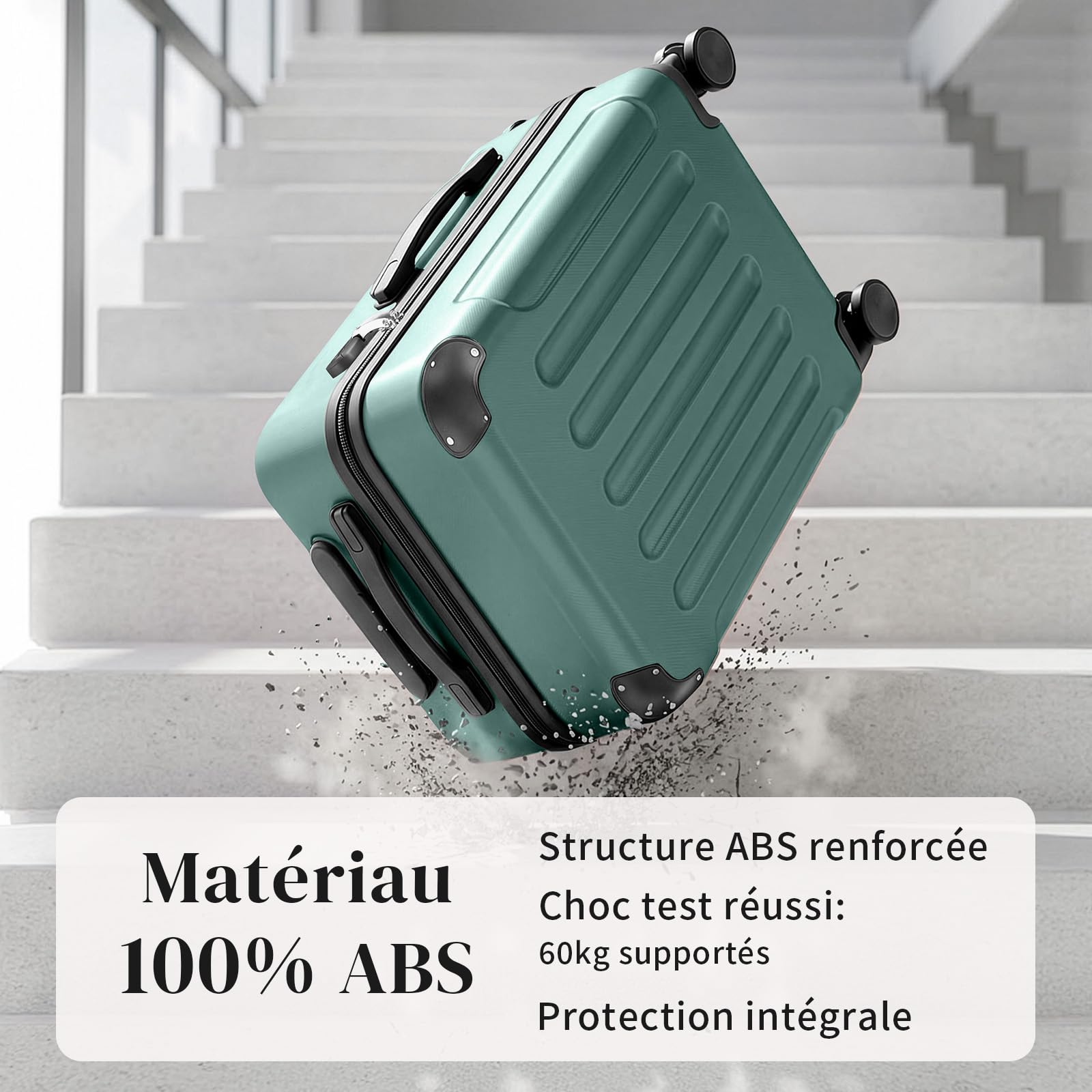 LALAHO Set de 4 Valises avec Renforts d'angle, Valise Grande Taille/Cabine, Petite Valise, Bagage Suitcase en ABS (Turquoise)